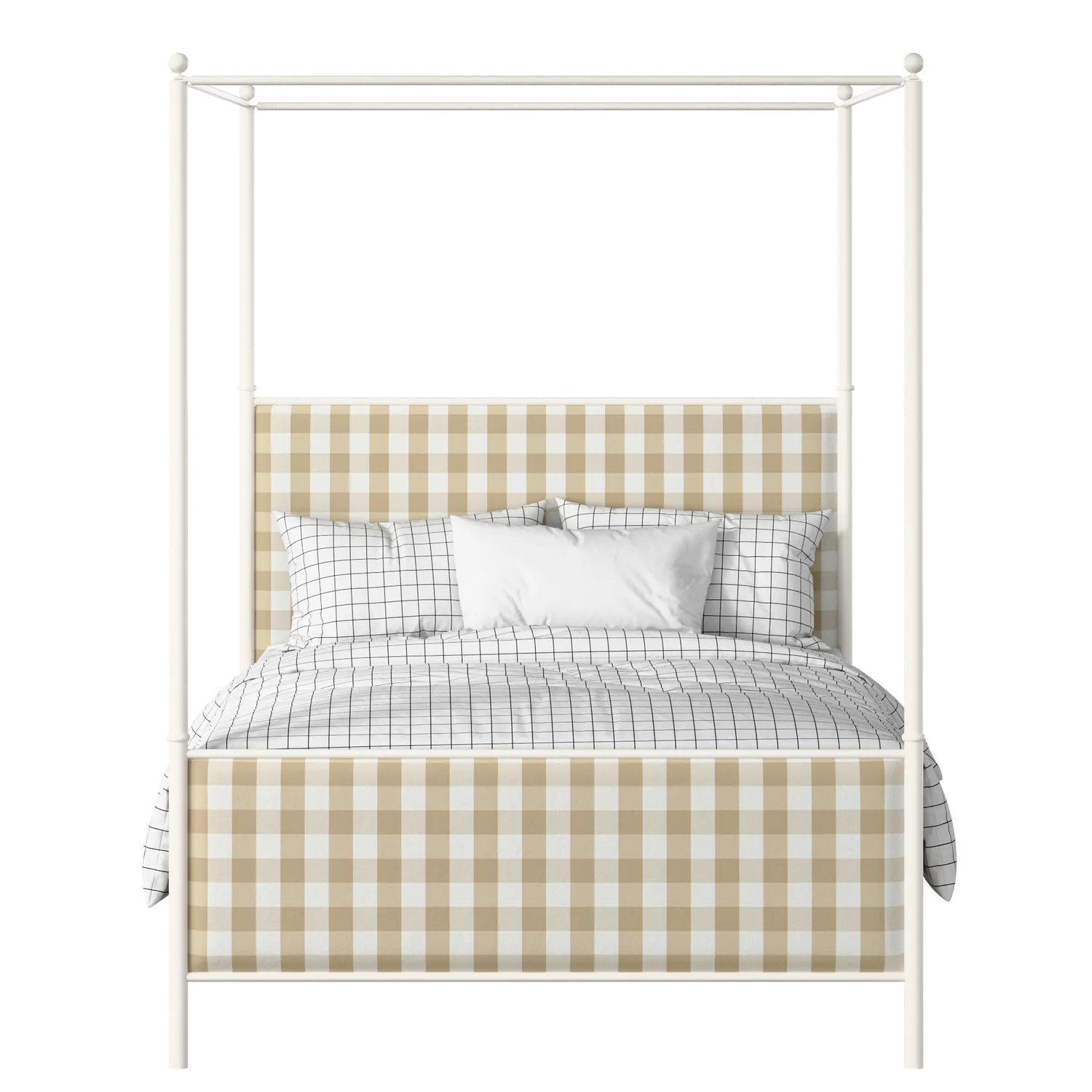 Reims iron/metal upholstered bed in ivory with grey fabric