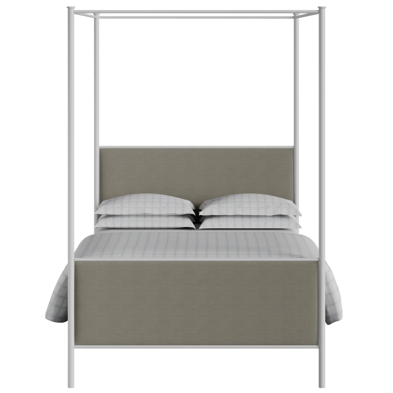 Reims iron/metal upholstered bed in white with grey fabric