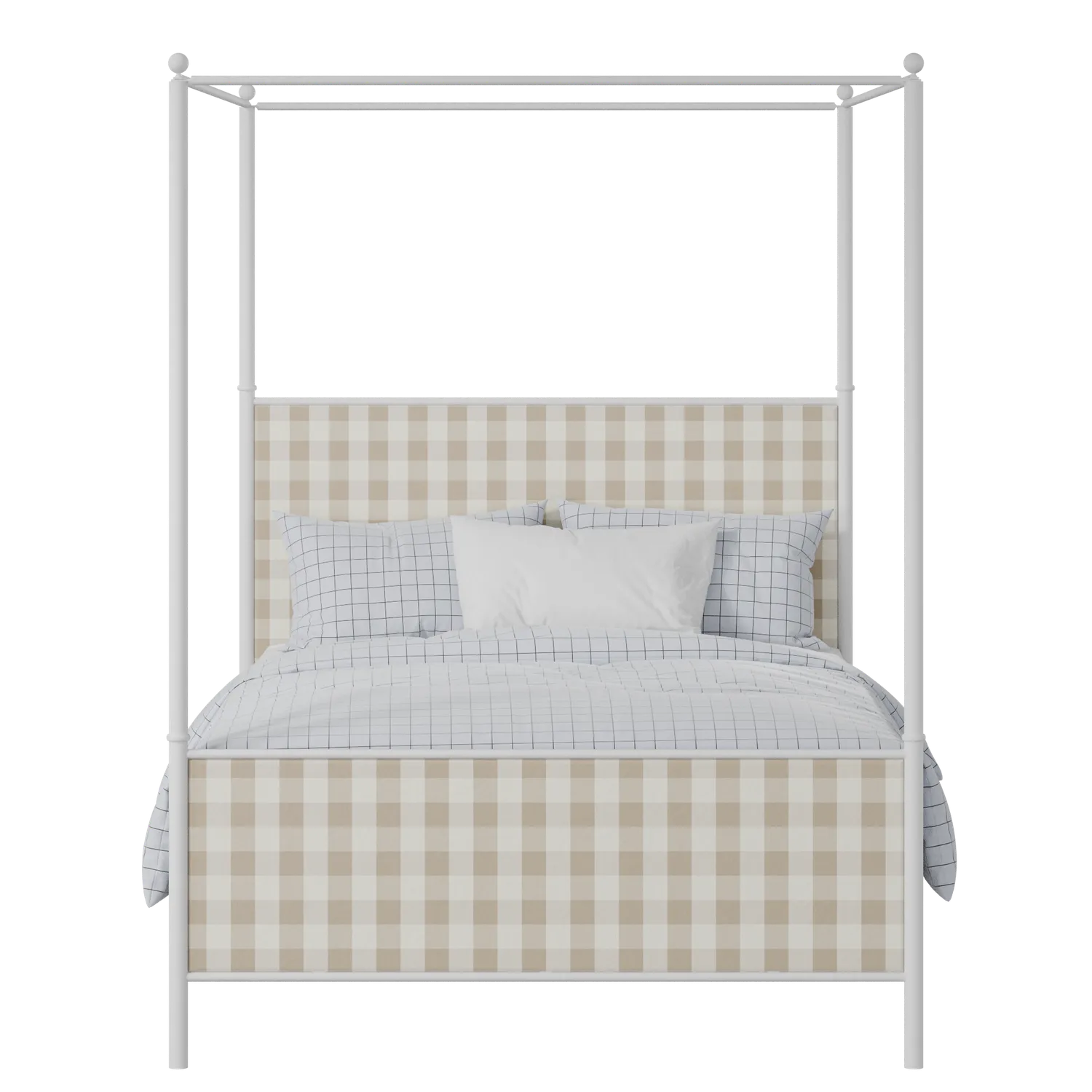Reims iron/metal upholstered bed in white with grey fabric