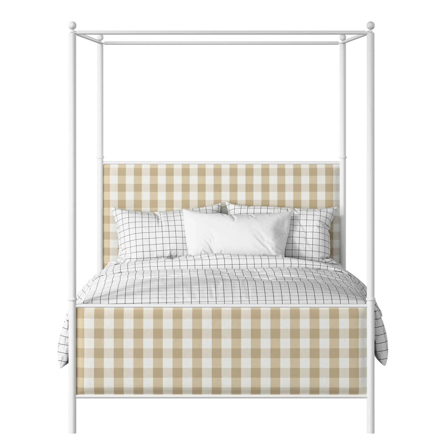 Reims iron/metal upholstered bed in white with grey fabric