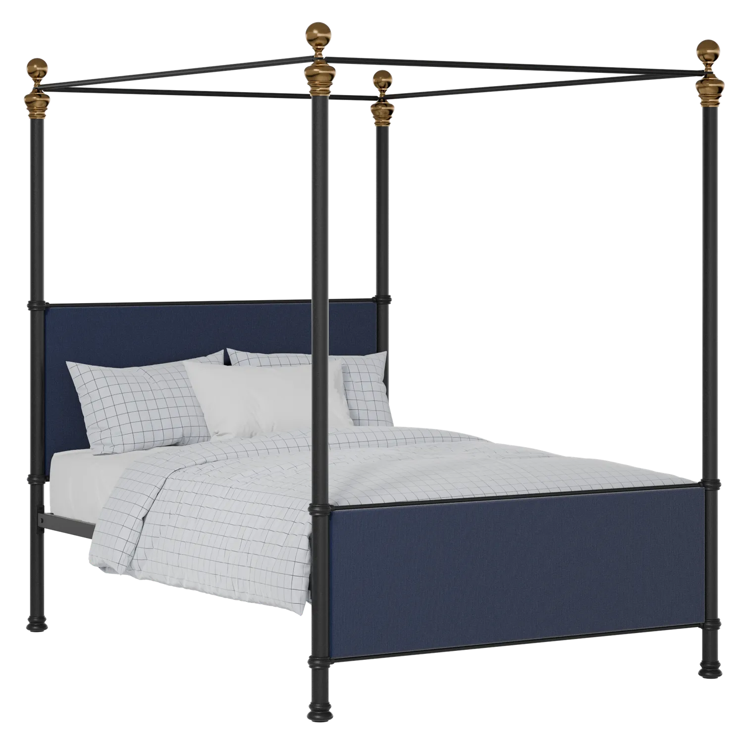 Riviere iron/metal upholstered bed in black with blue fabric