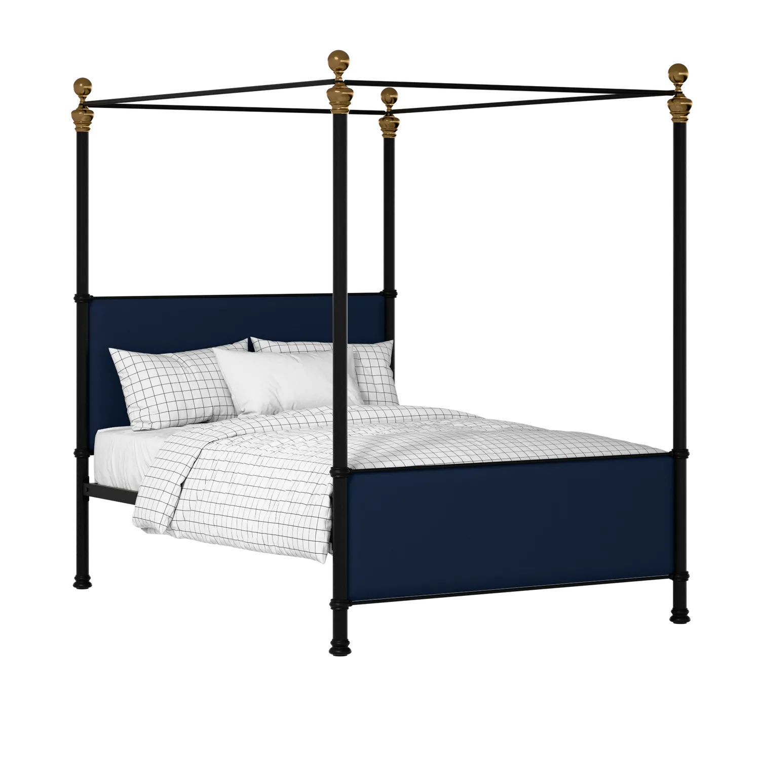 Riviere iron/metal upholstered bed in black with blue fabric