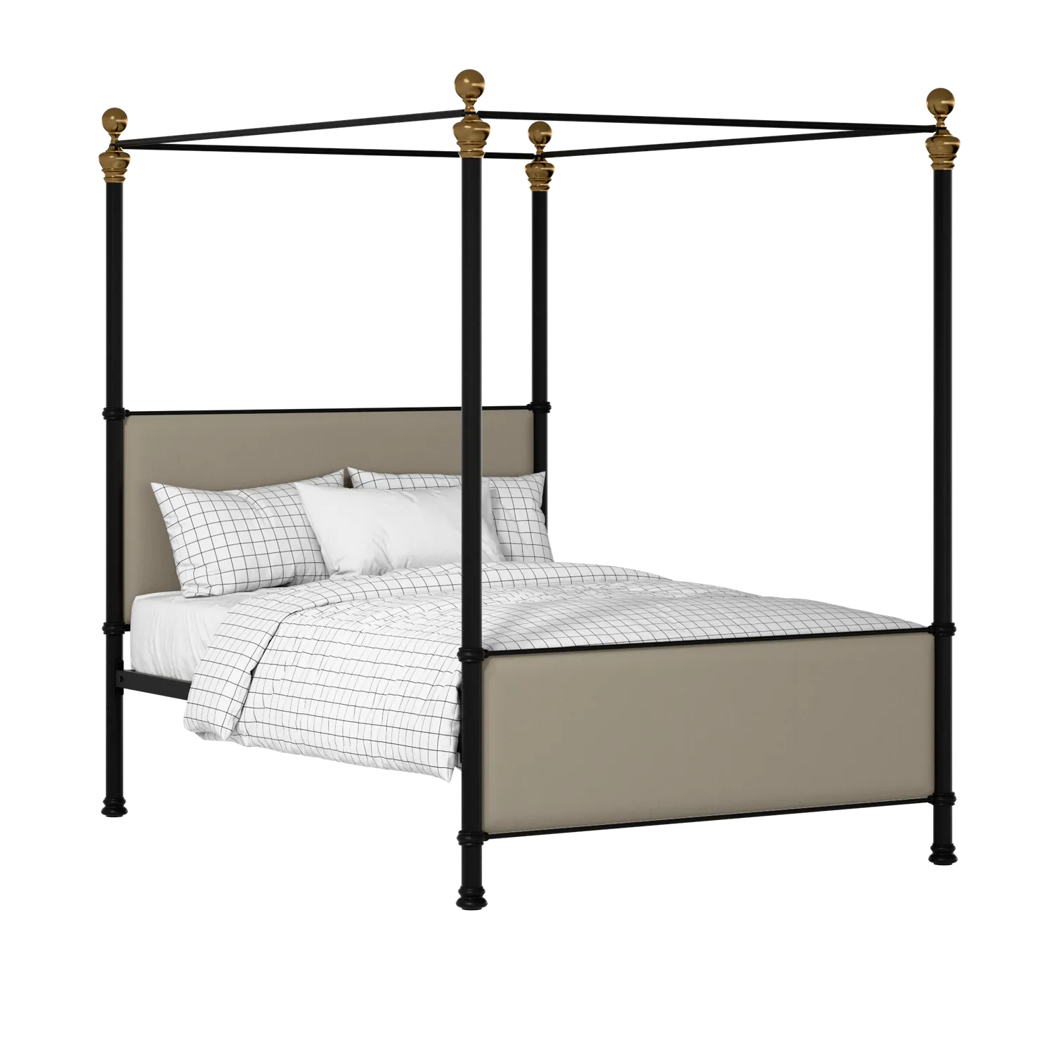 Riviere iron/metal upholstered bed in black with oatmeal fabric