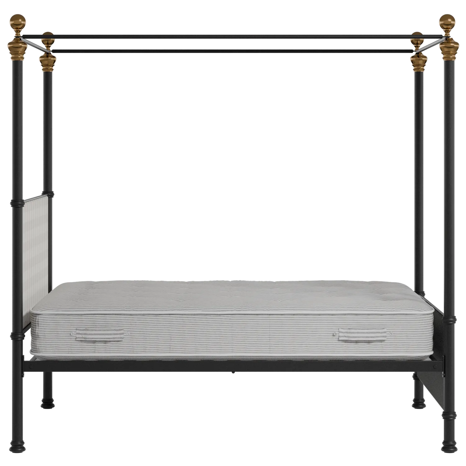 Riviere iron/metal upholstered bed in black with Romo Kemble Putty fabric