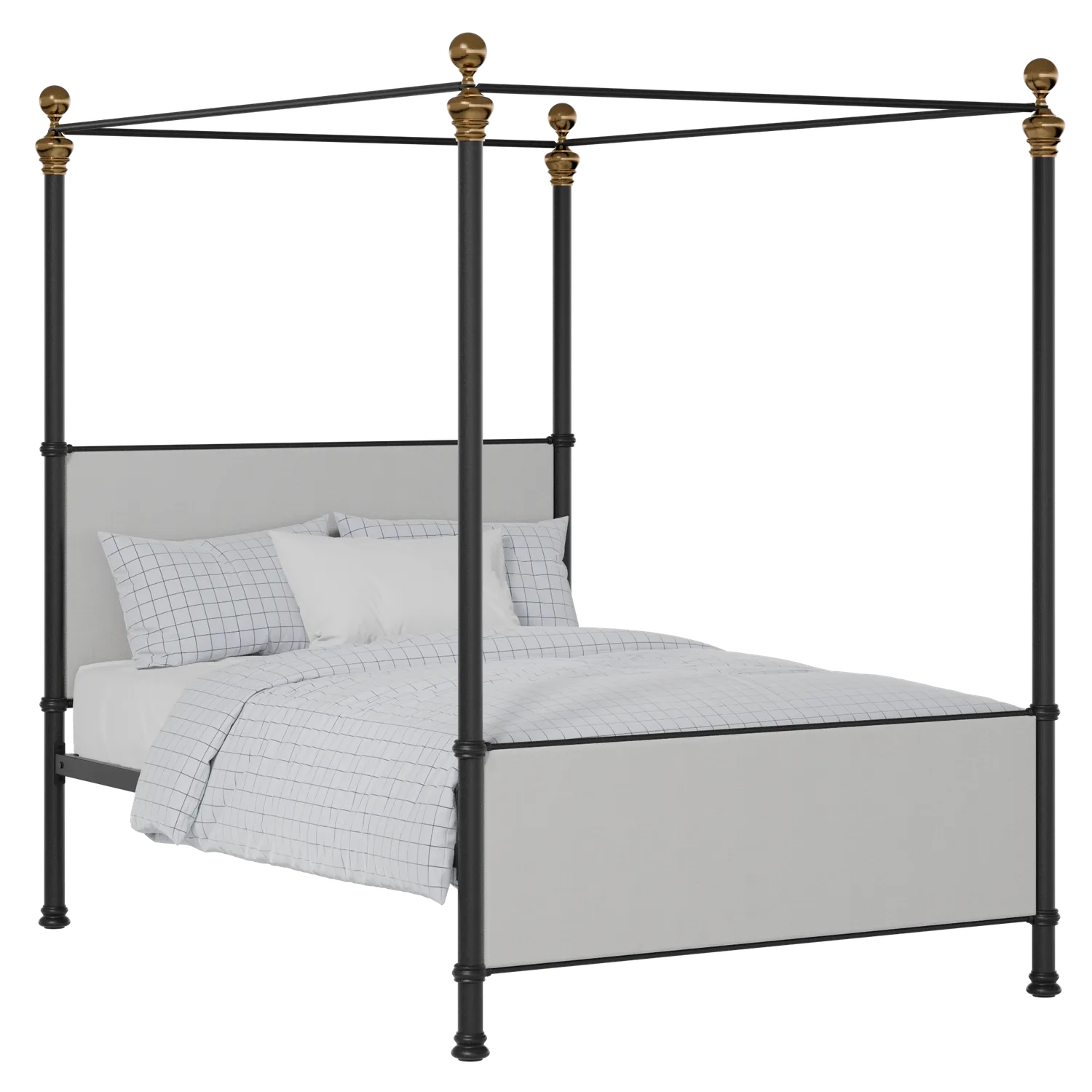 Riviere iron/metal upholstered bed in black with silver fabric