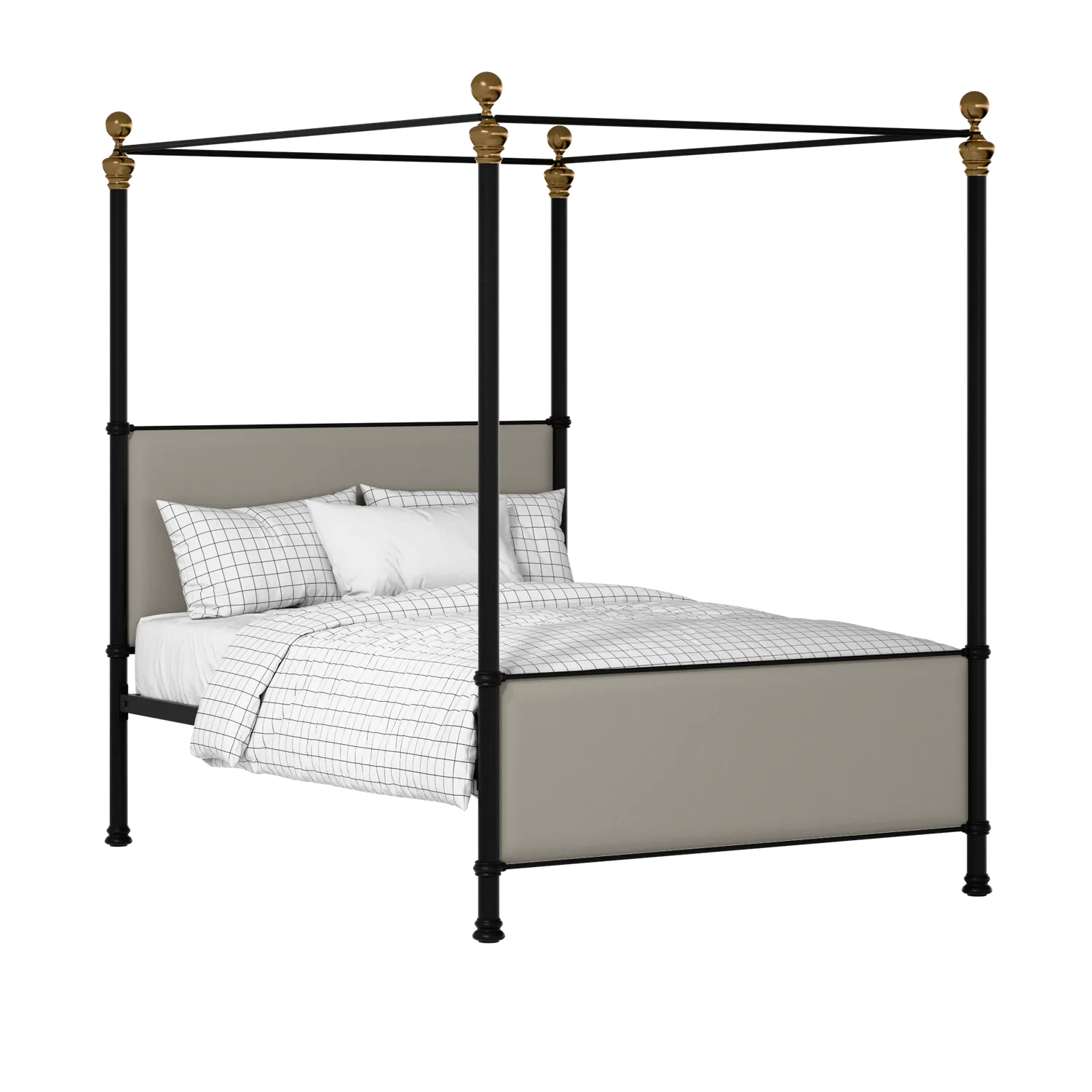 Riviere iron/metal upholstered bed in black with silver fabric