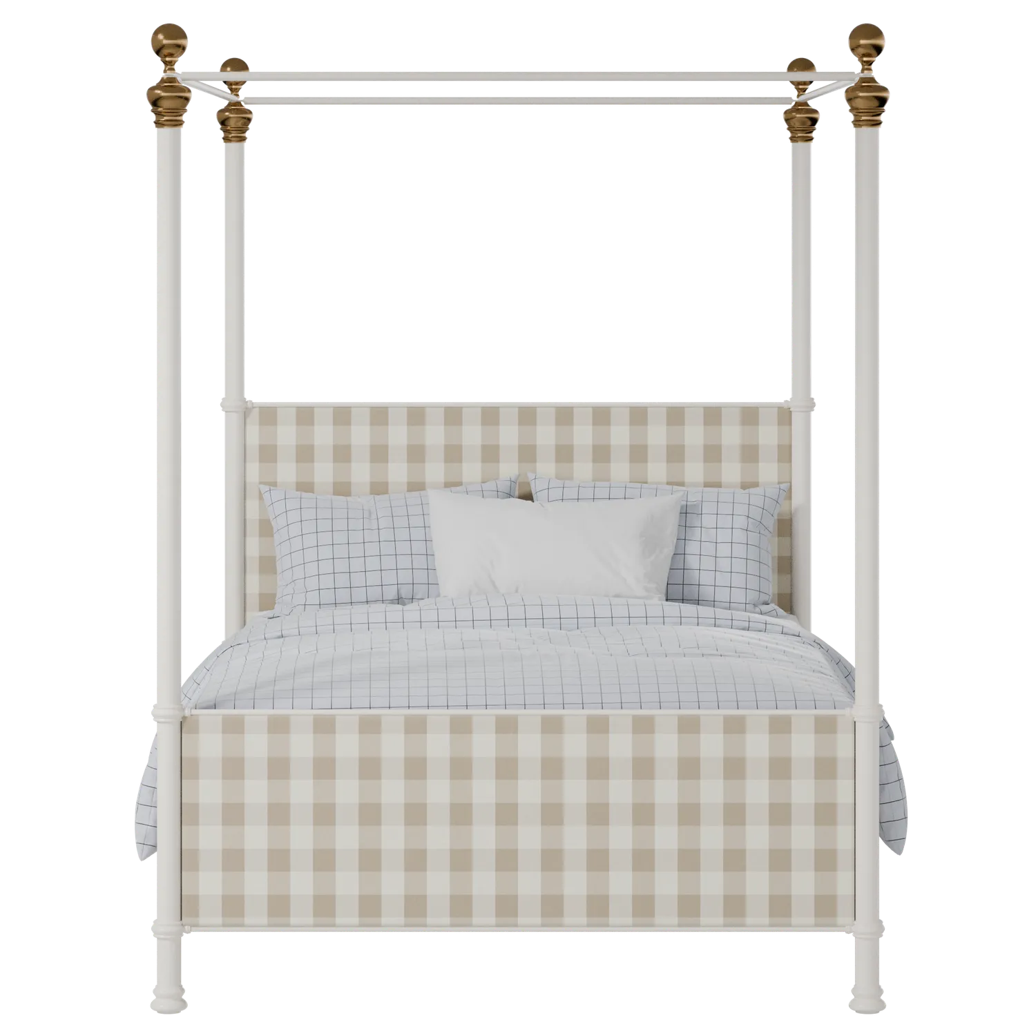 Riviere iron/metal upholstered bed in ivory with grey fabric