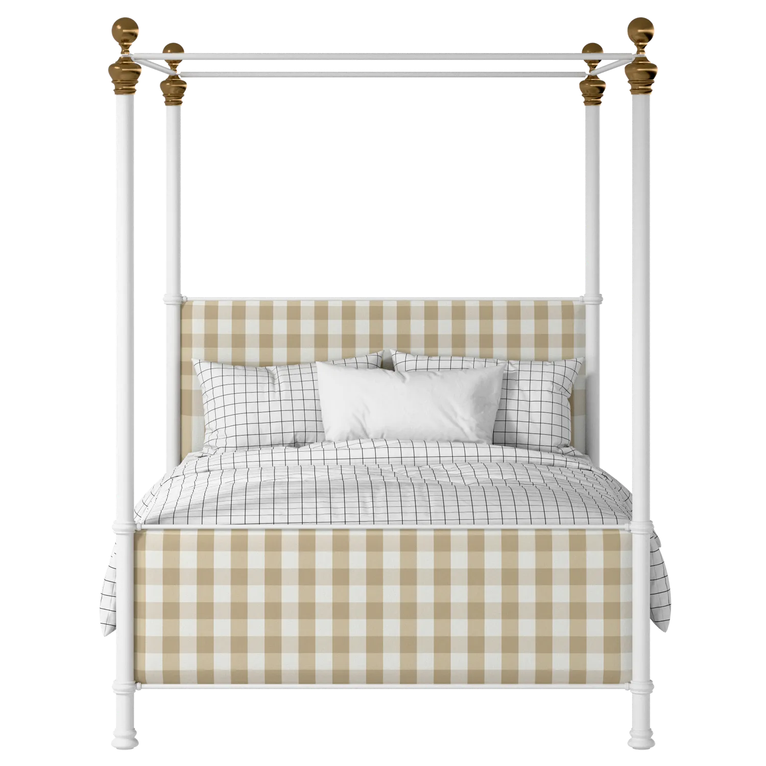 Riviere iron/metal upholstered bed in white with grey fabric