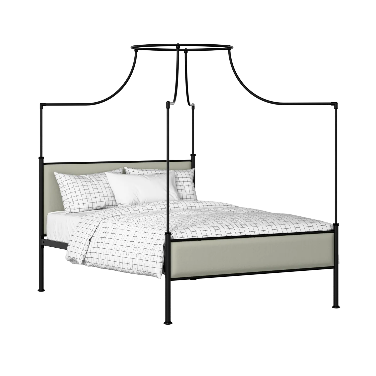 Waterloo Slim iron/metal upholstered bed in black with mineral fabric