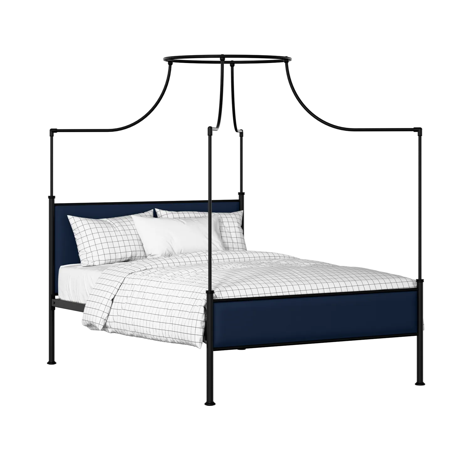 Waterloo Slim iron/metal upholstered bed in black with blue fabric