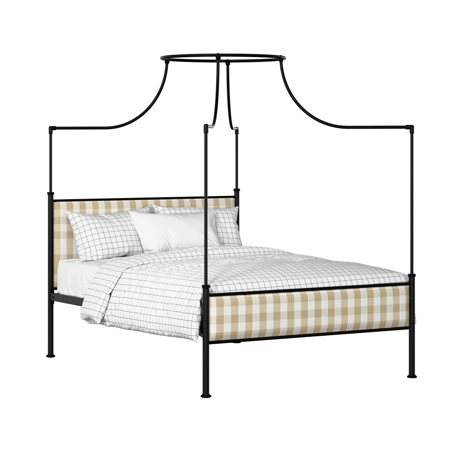 Waterloo Slim iron/metal upholstered bed in black with Romo Kemble Putty fabric