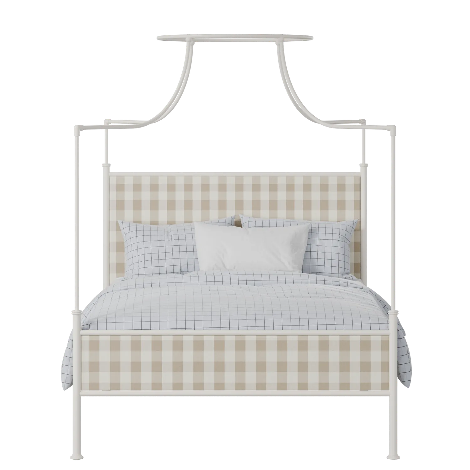 Waterloo Slim iron/metal upholstered bed in ivory with grey fabric
