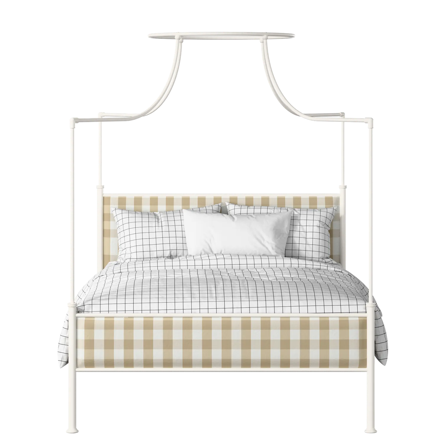 Waterloo Slim iron/metal upholstered bed in ivory with grey fabric