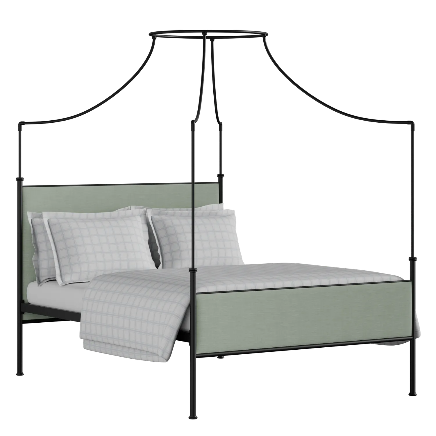 Waterloo iron/metal upholstered bed in black with duckegg fabric