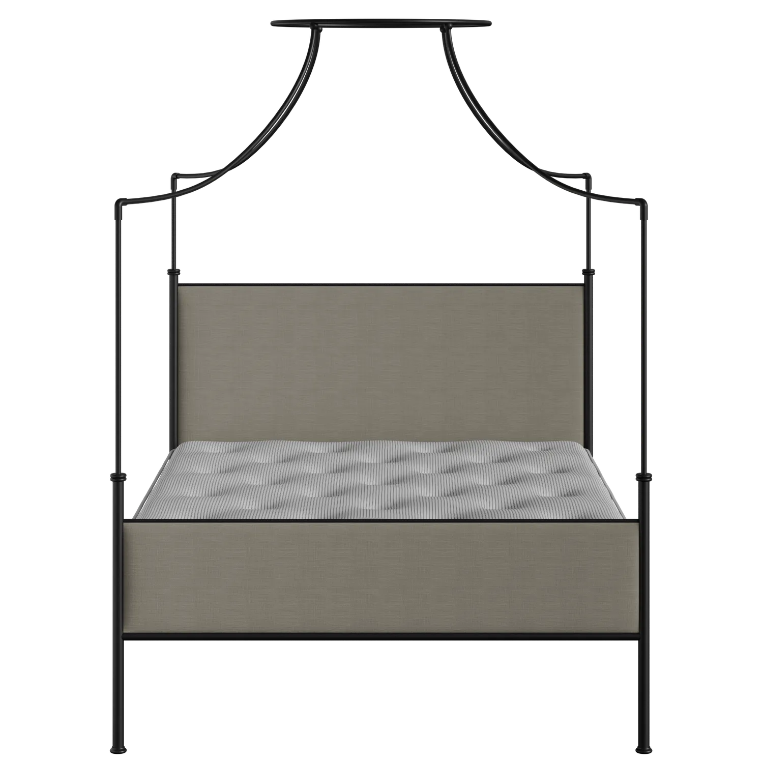 Waterloo iron/metal upholstered bed in black with grey fabric