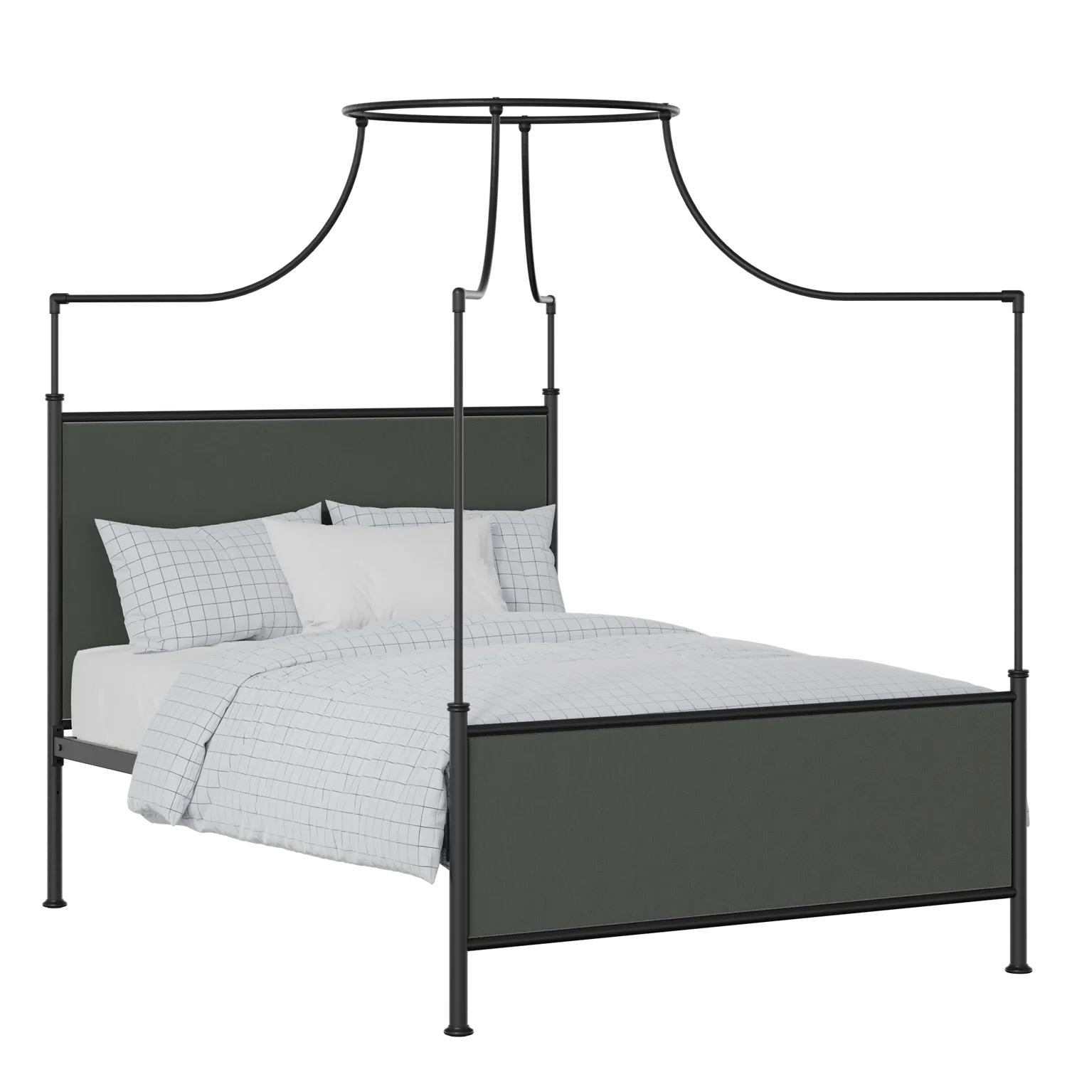 Waterloo iron/metal upholstered bed in black with iron fabric