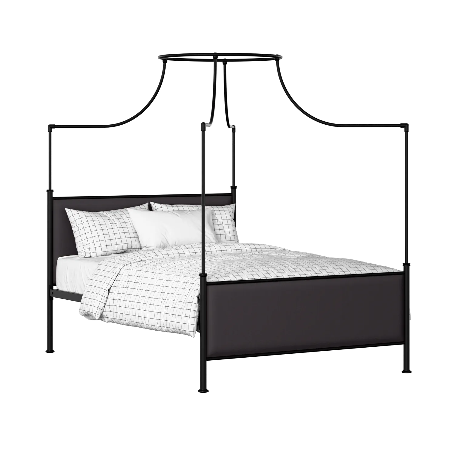 Waterloo iron/metal upholstered bed in black with iron fabric