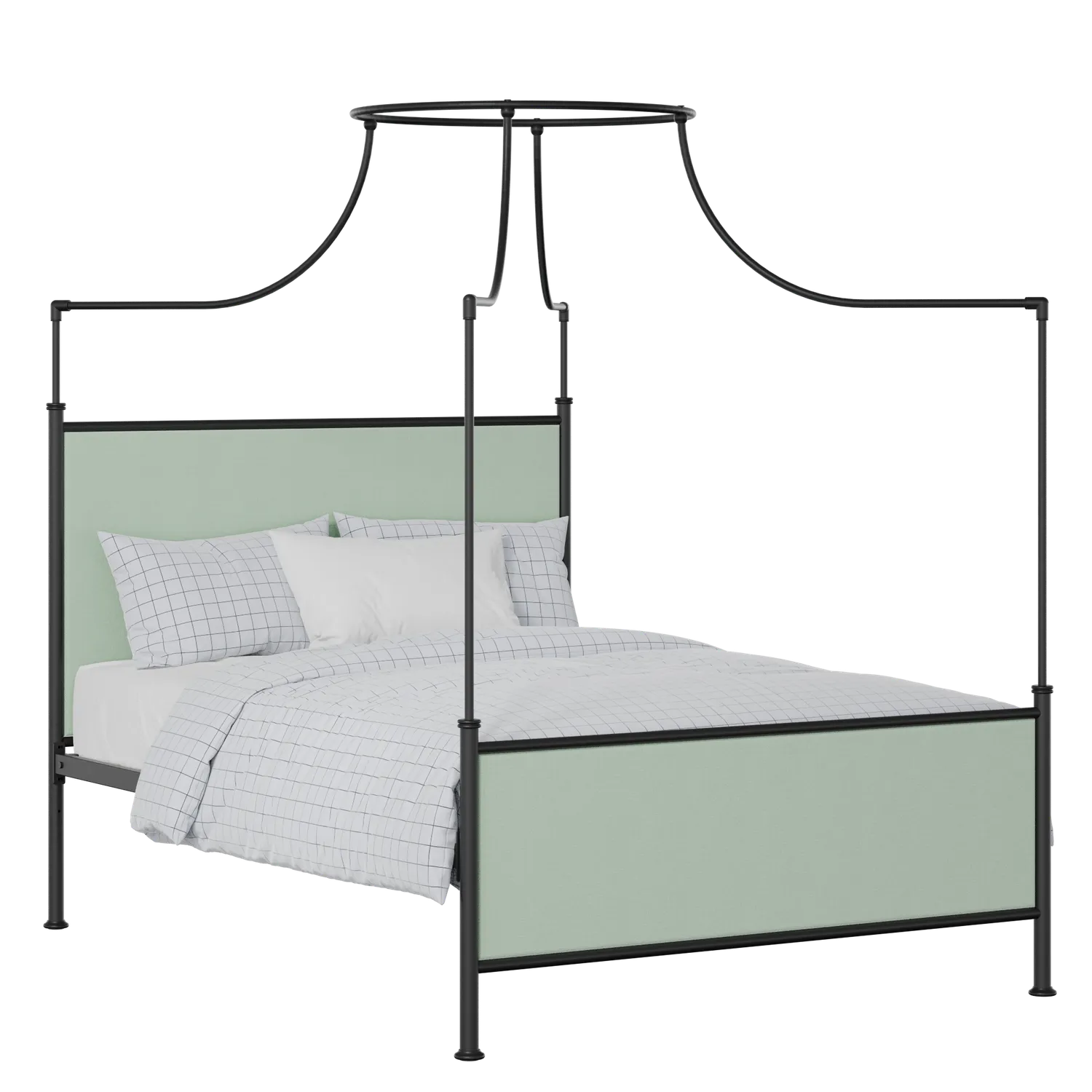 Waterloo iron/metal upholstered bed in black with mineral fabric