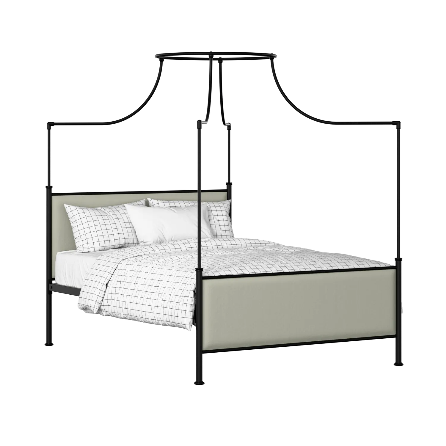 Waterloo iron/metal upholstered bed in black with mineral fabric