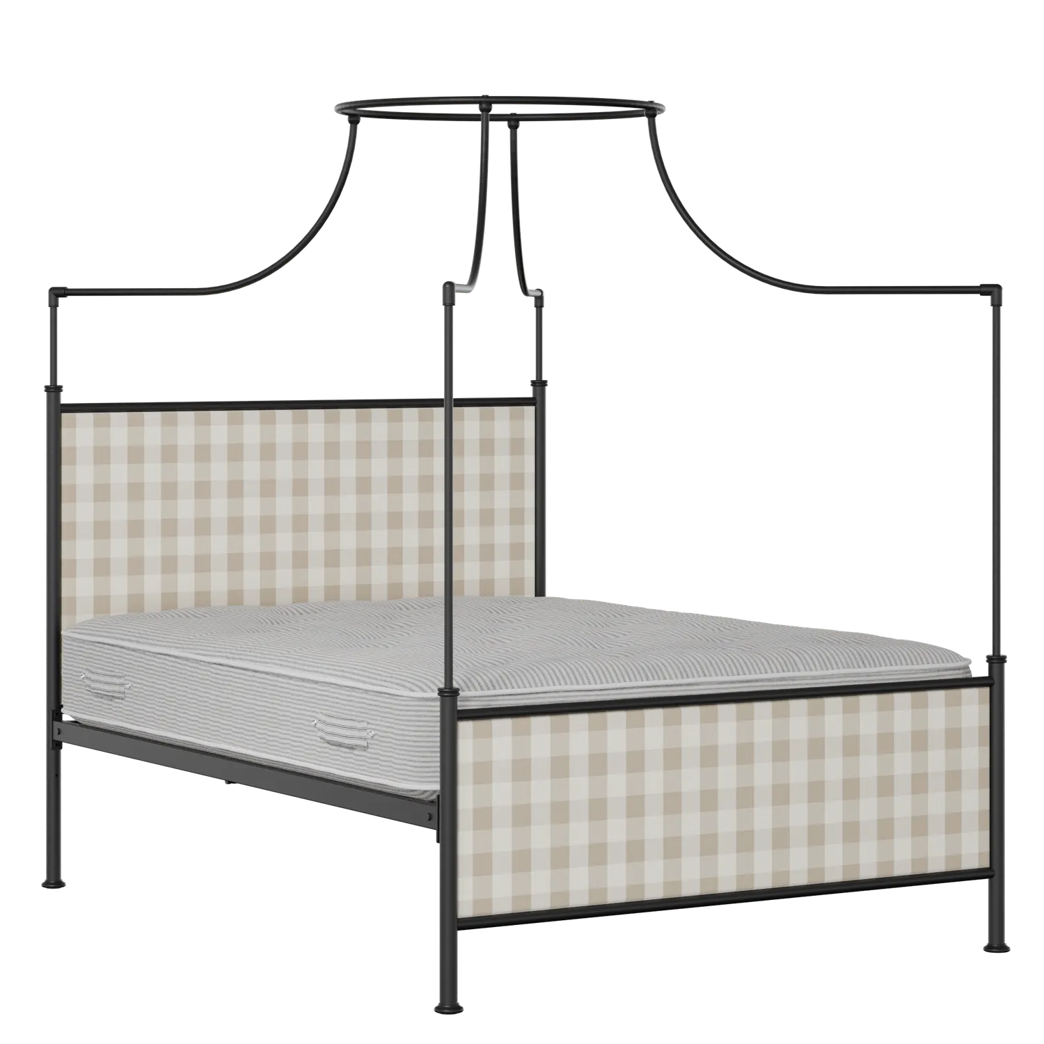 Waterloo iron/metal upholstered bed in black with Romo Kemble Putty fabric