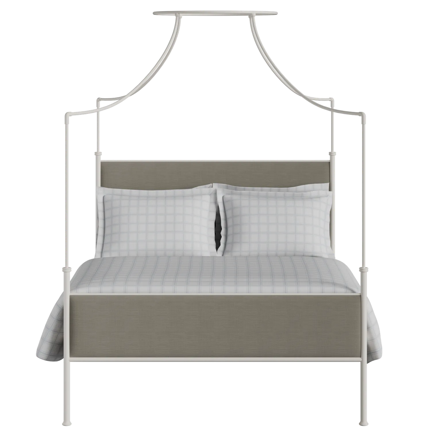 Waterloo iron/metal upholstered bed in ivory with grey fabric