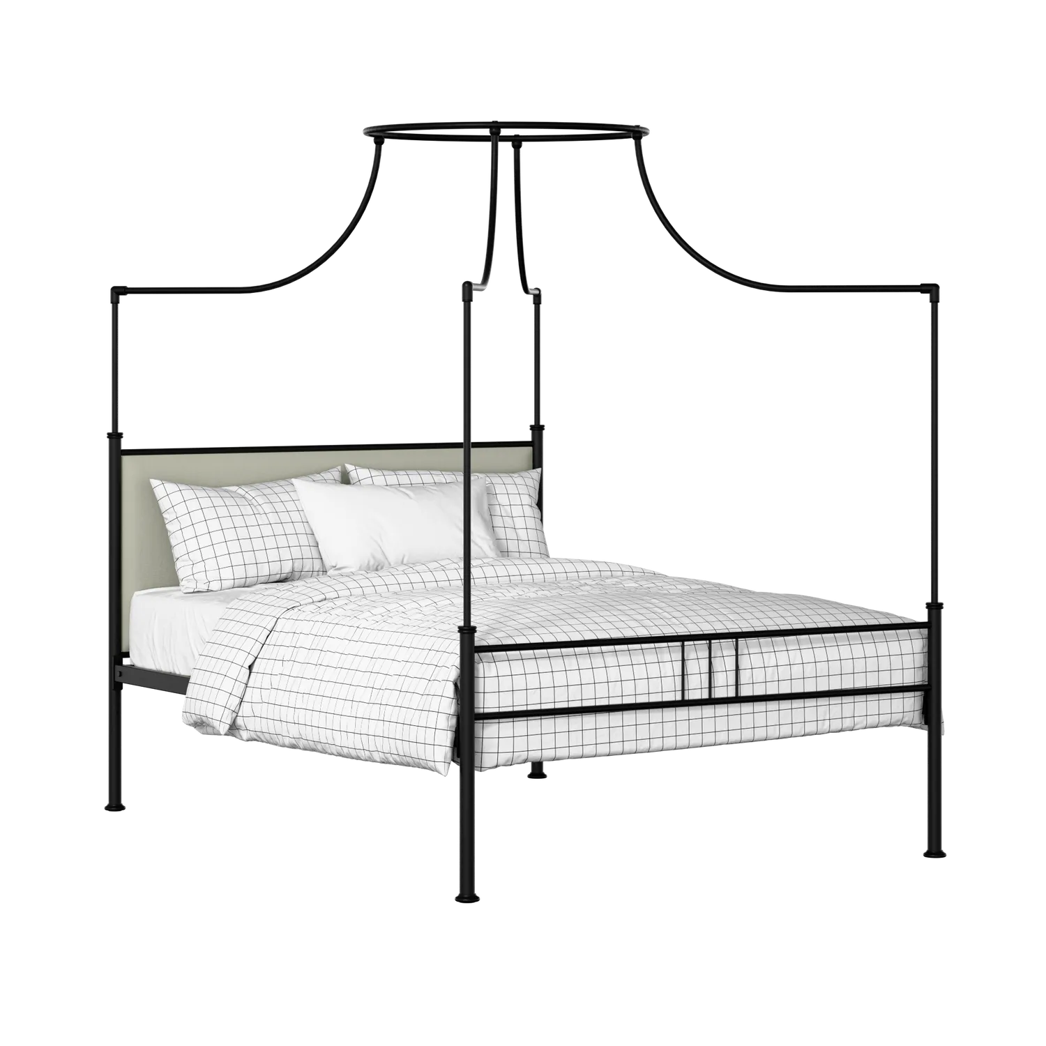 Waterloo Zero iron/metal upholstered bed in black with mineral fabric