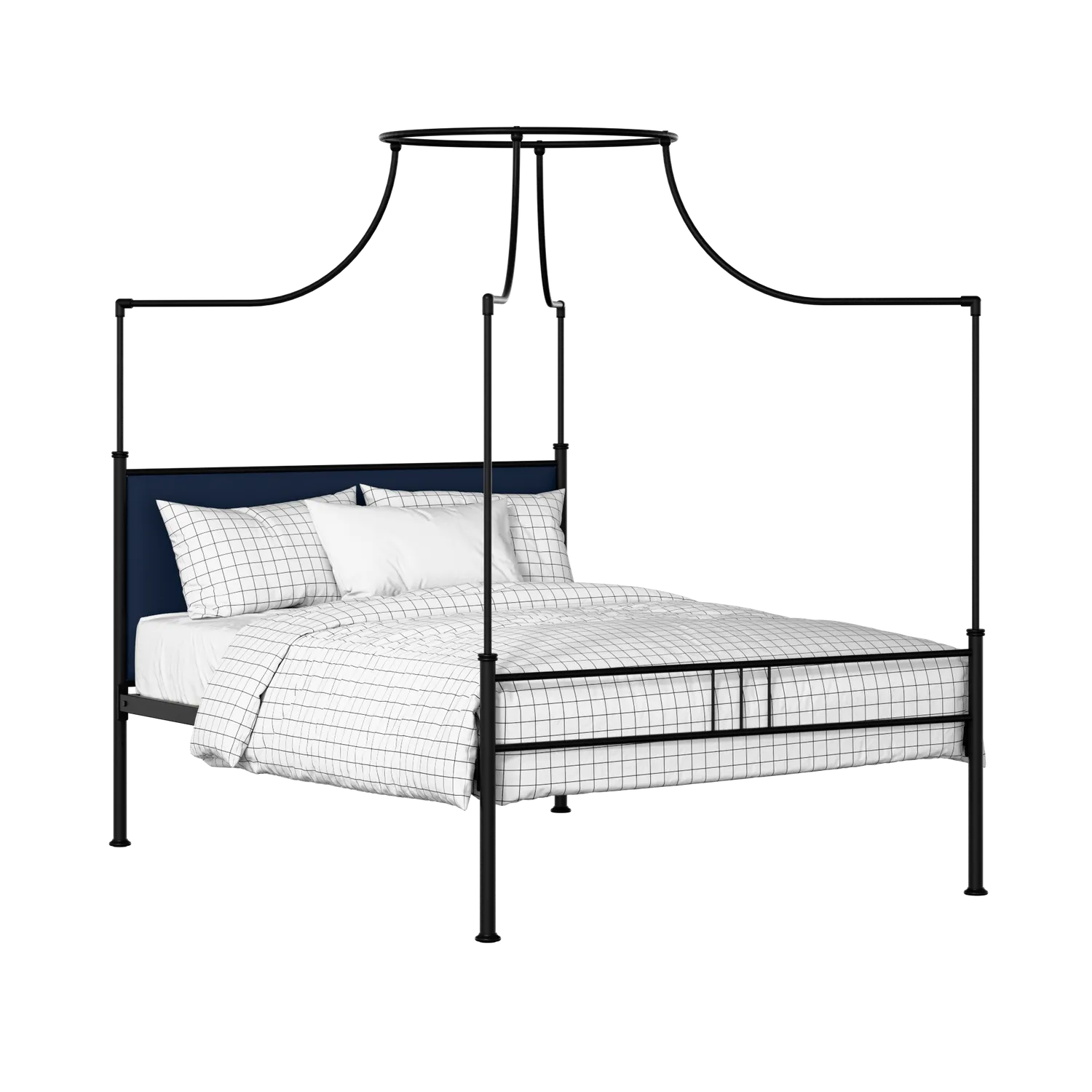 Waterloo Zero iron/metal upholstered bed in black with blue fabric