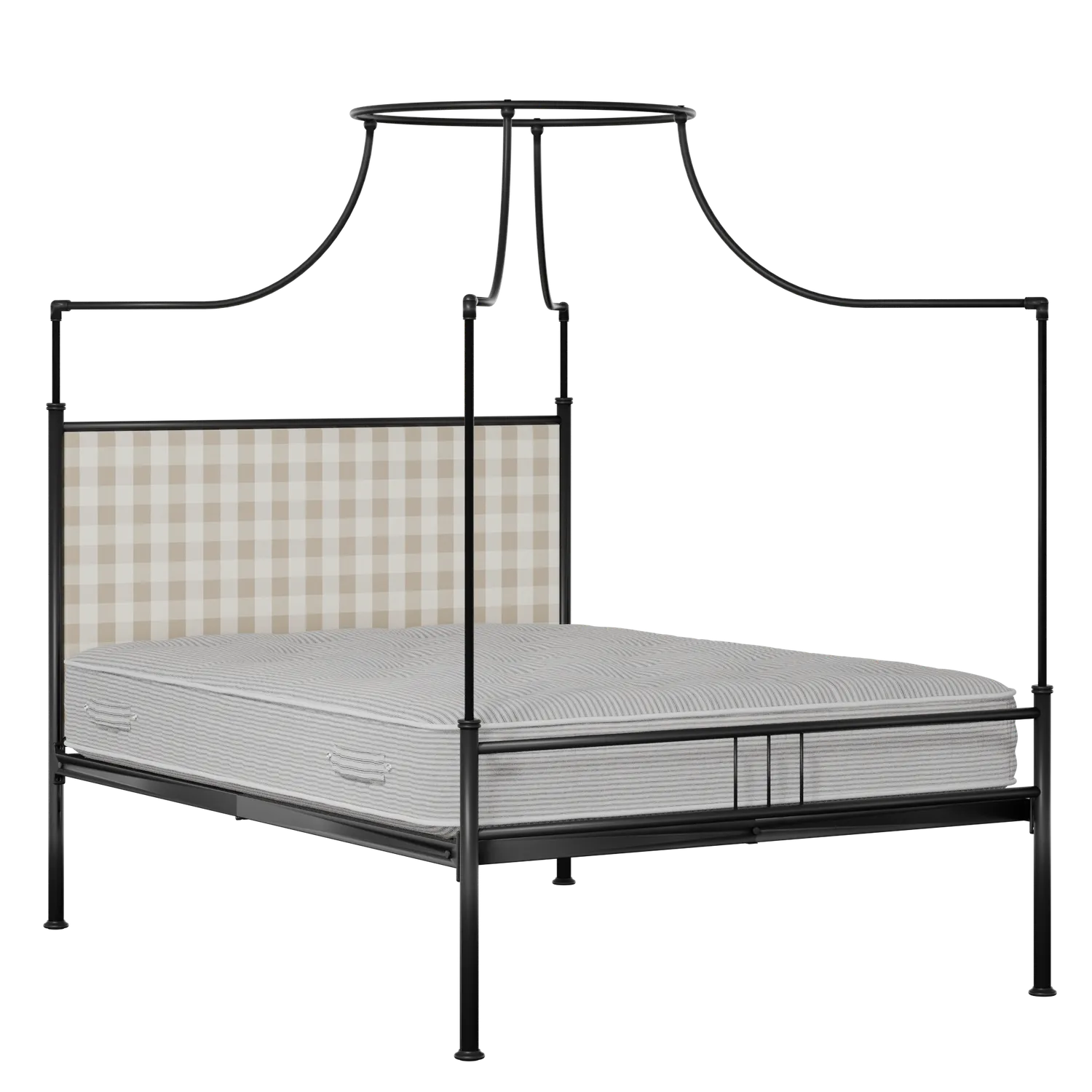 Waterloo Zero iron/metal upholstered bed in black with Romo Kemble Putty fabric