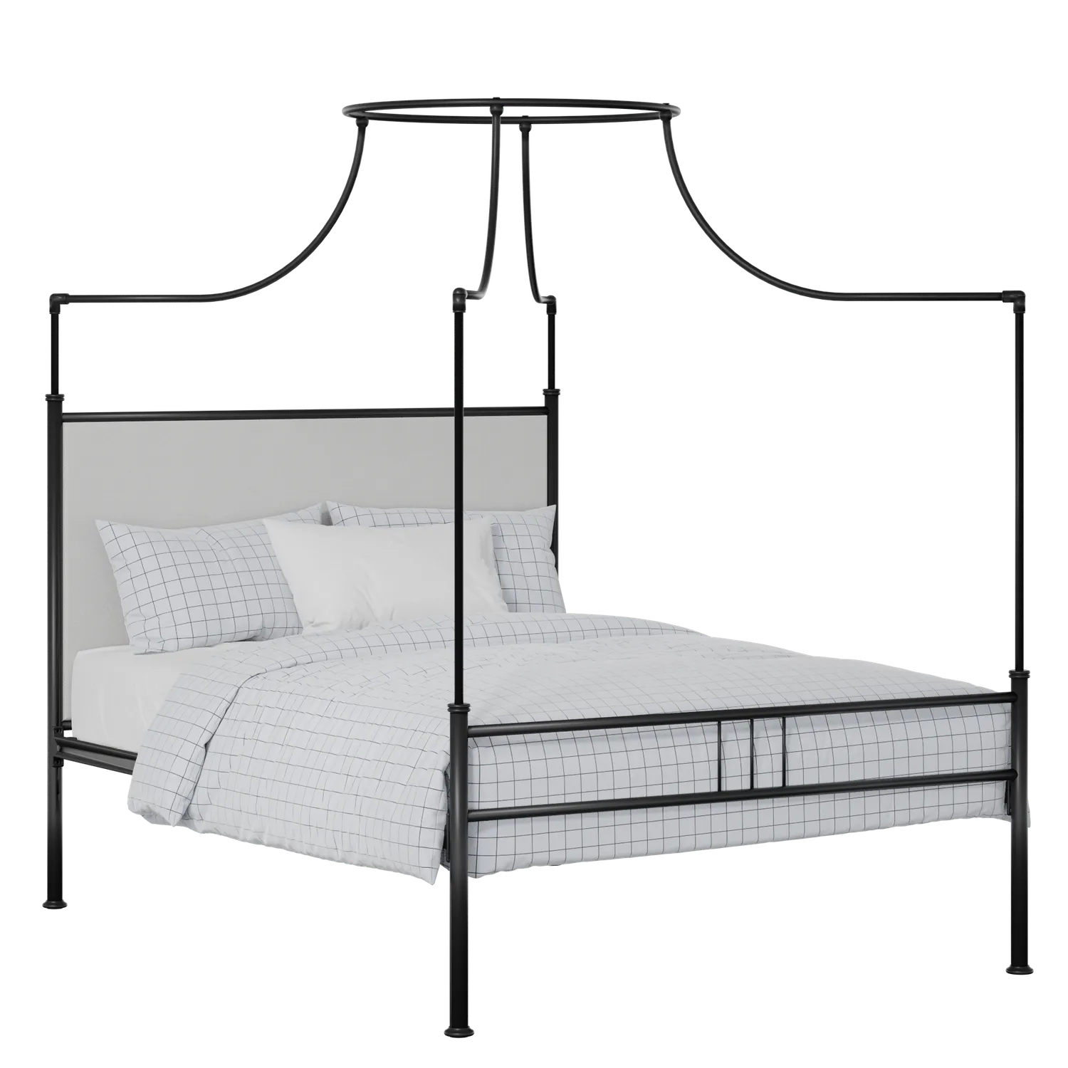 Waterloo Zero iron/metal upholstered bed in black with silver fabric