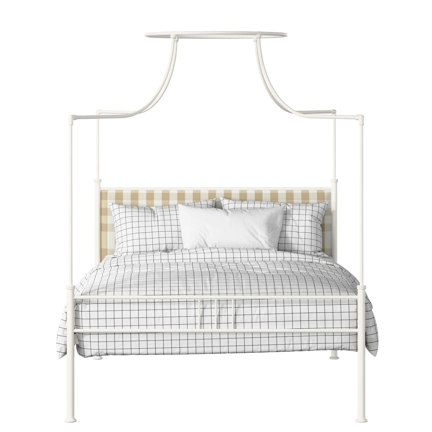 Waterloo Zero iron/metal upholstered bed in ivory with grey fabric