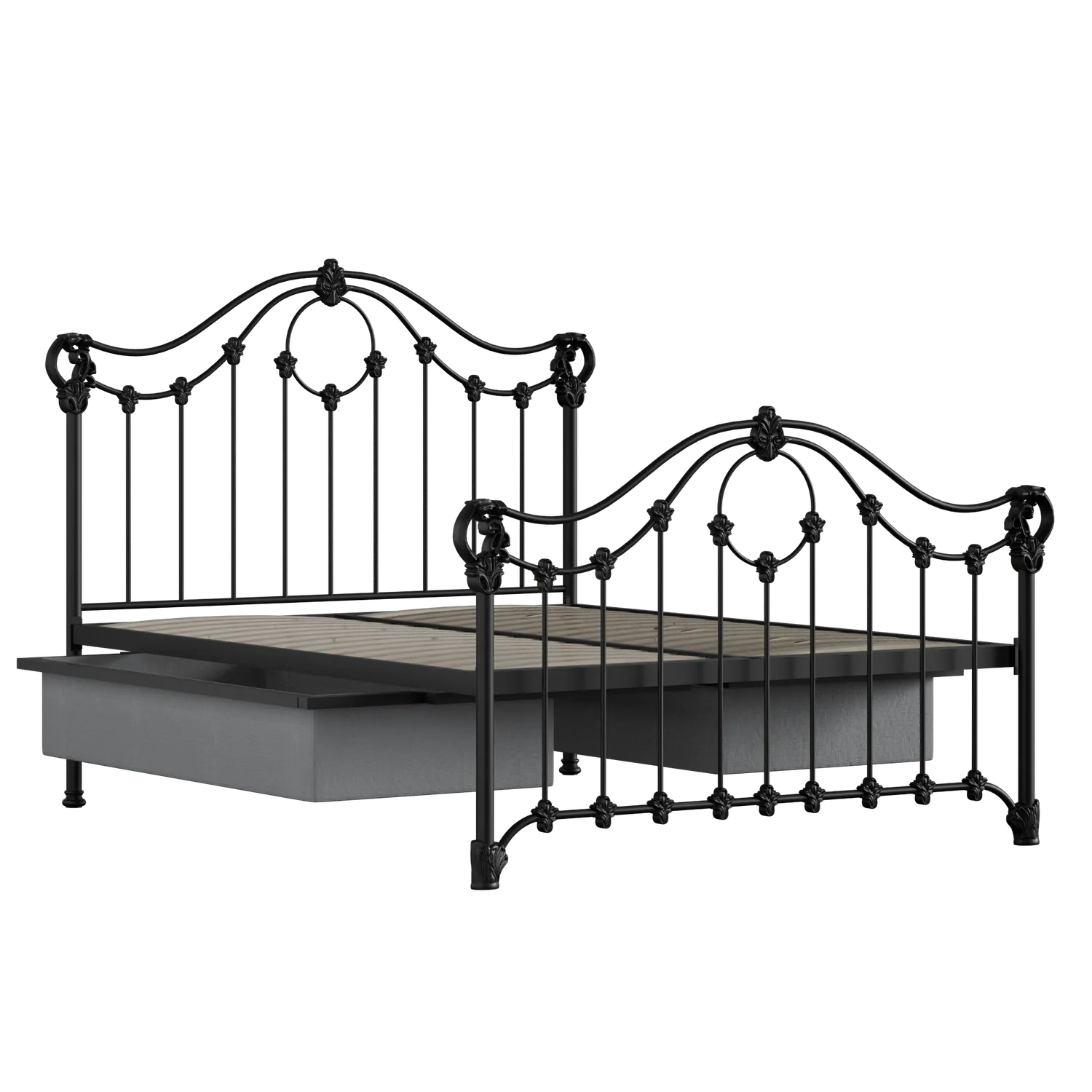 Alva cama de metal en negro con cajones