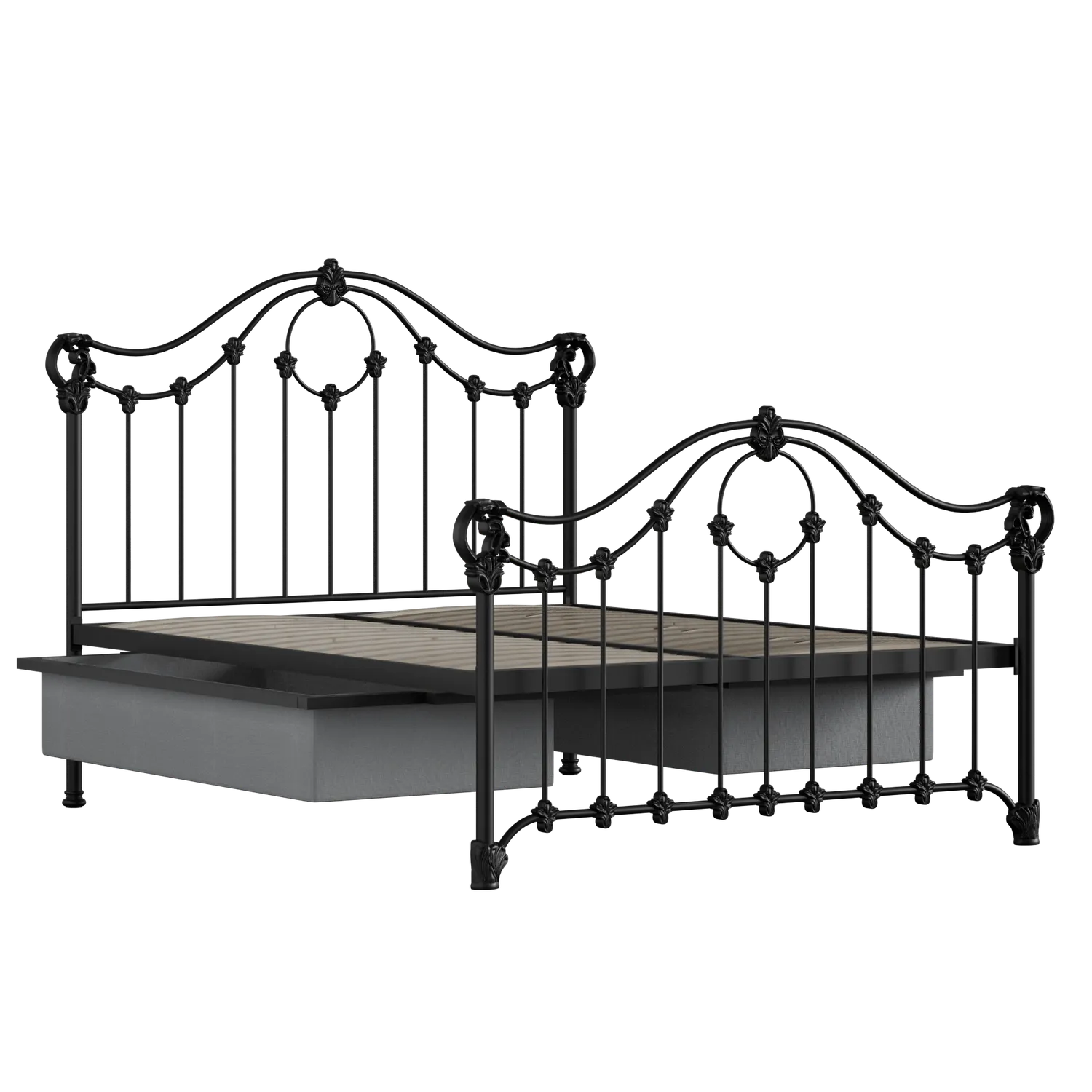 Alva iron/metal bed in black with drawers