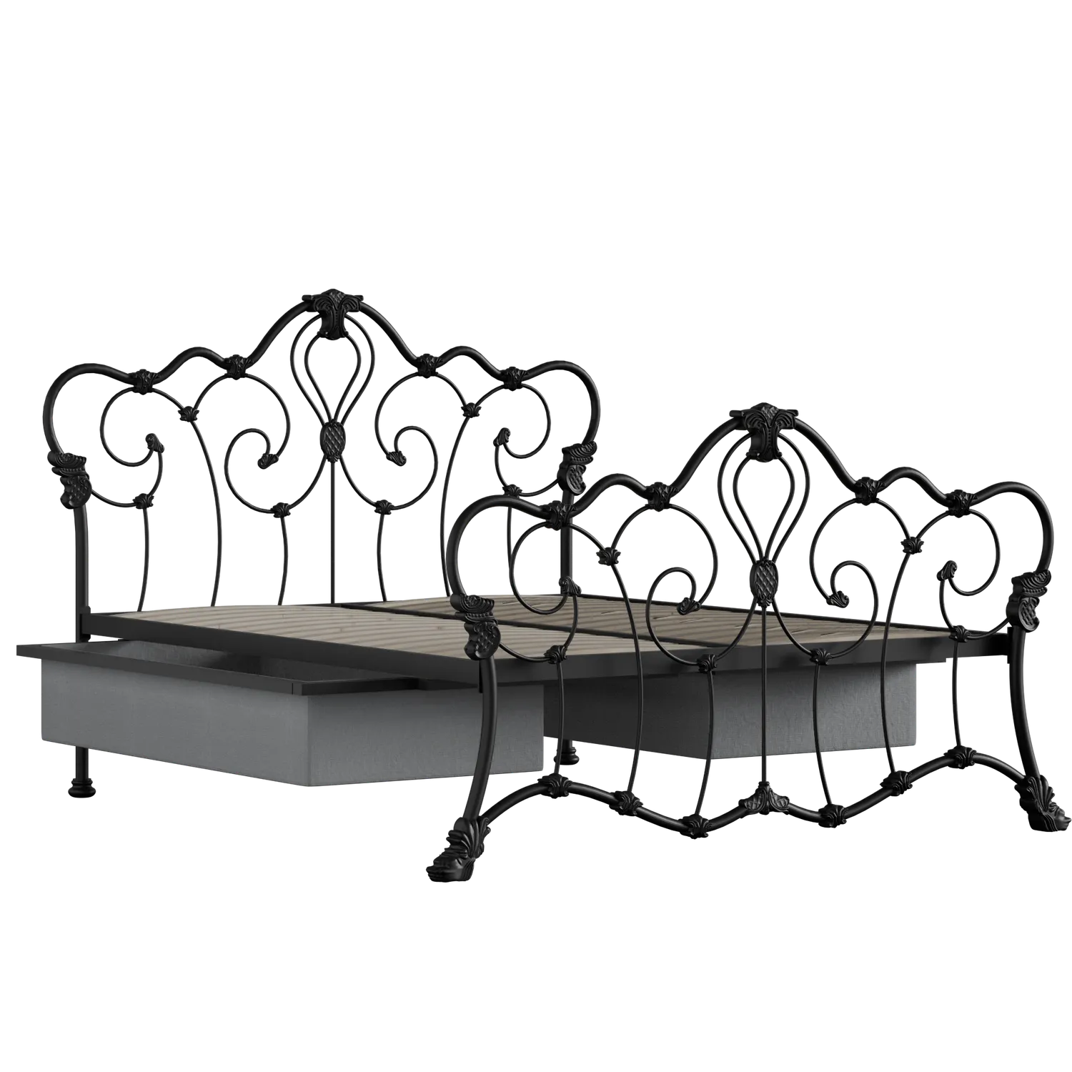 Athalone iron/metal bed in black with drawers