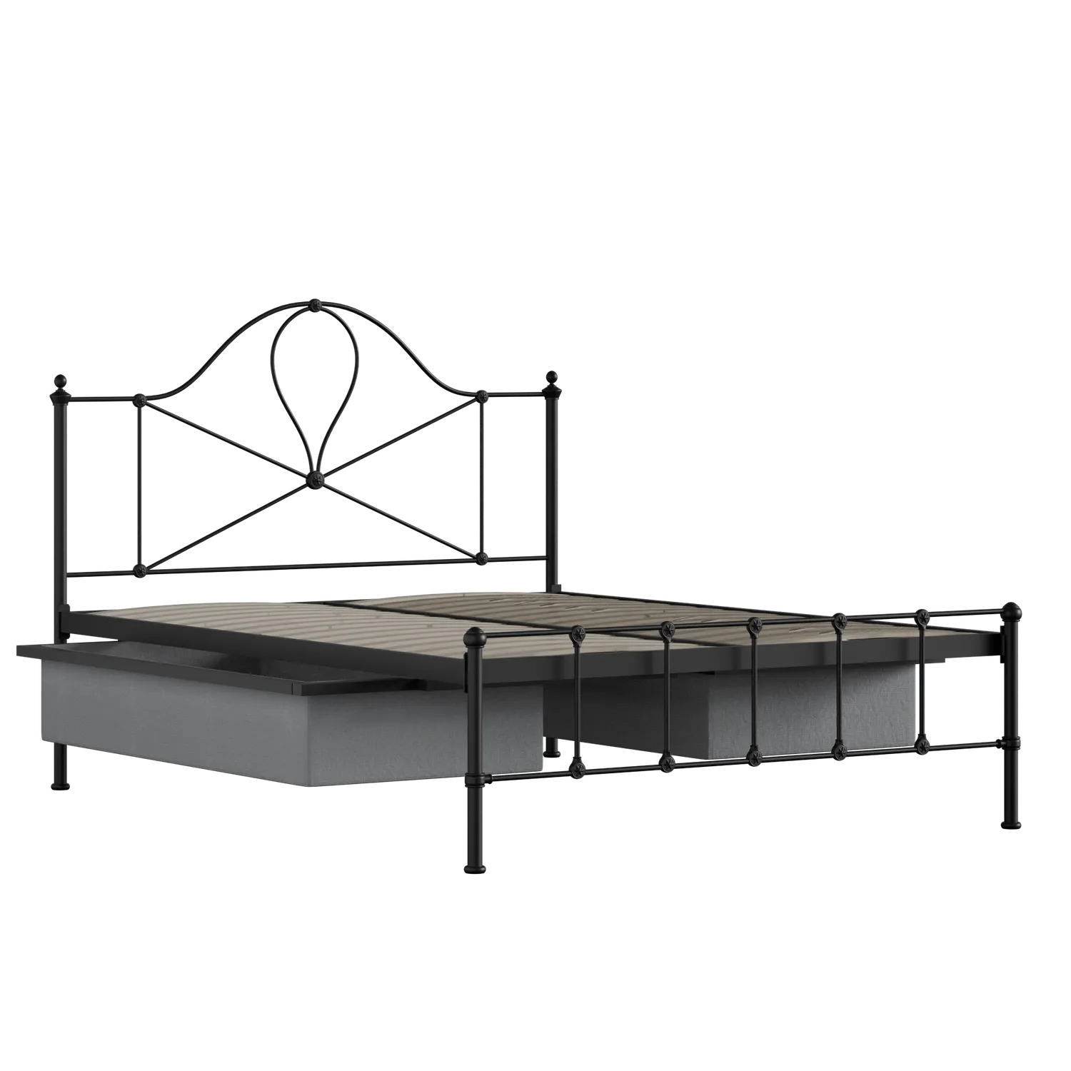 Athena cama de metal en negro con cajones