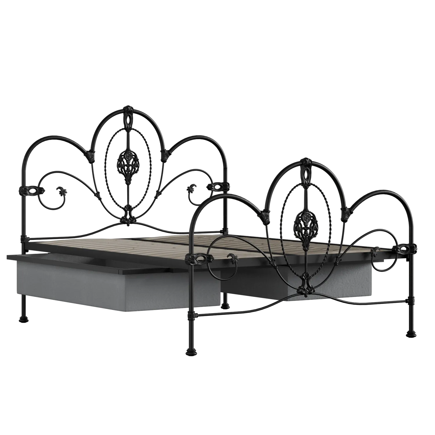 Ballina iron/metal bed in black with drawers