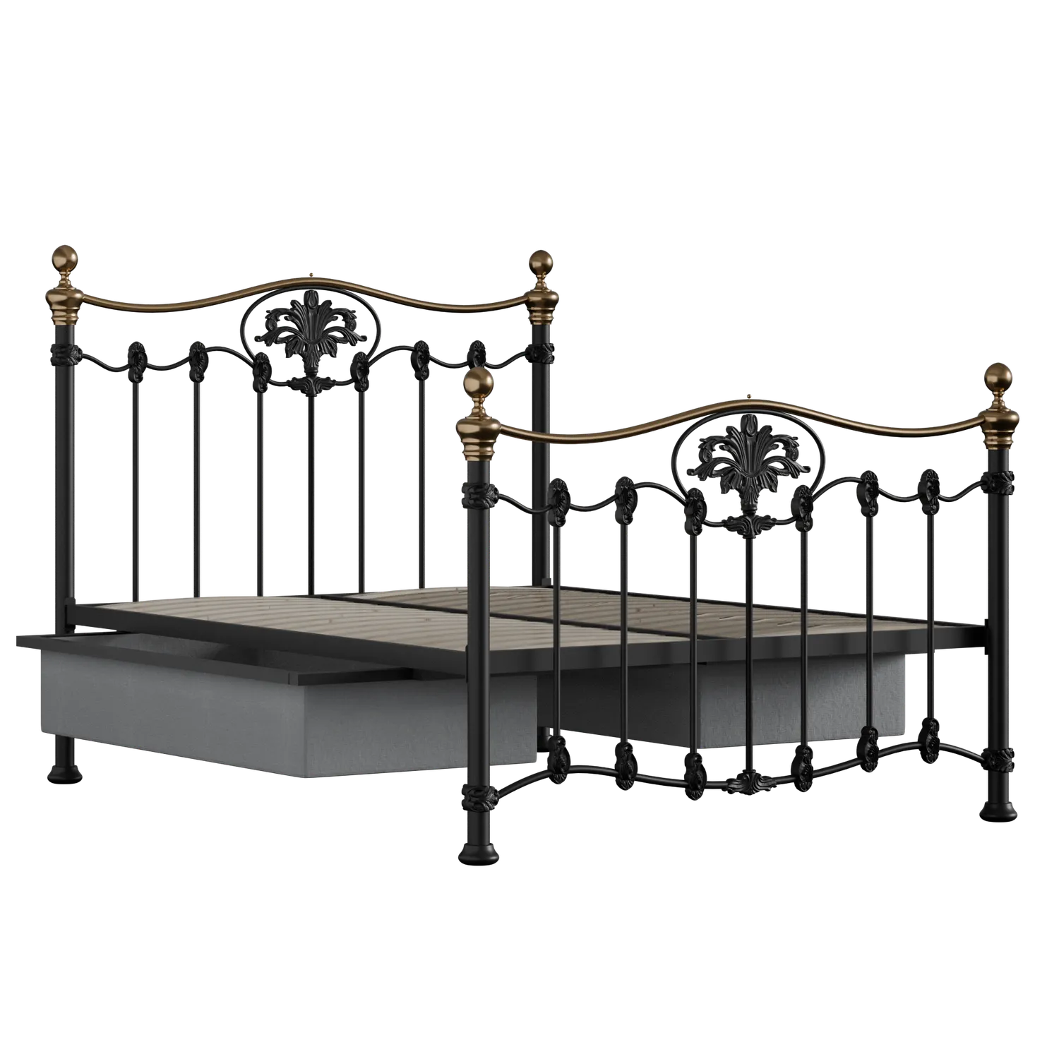 Camolin iron/metal bed in black with drawers
