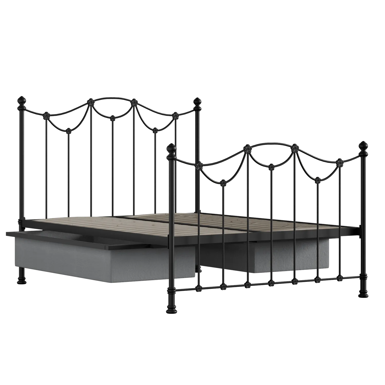Carie iron/metal bed in black with drawers