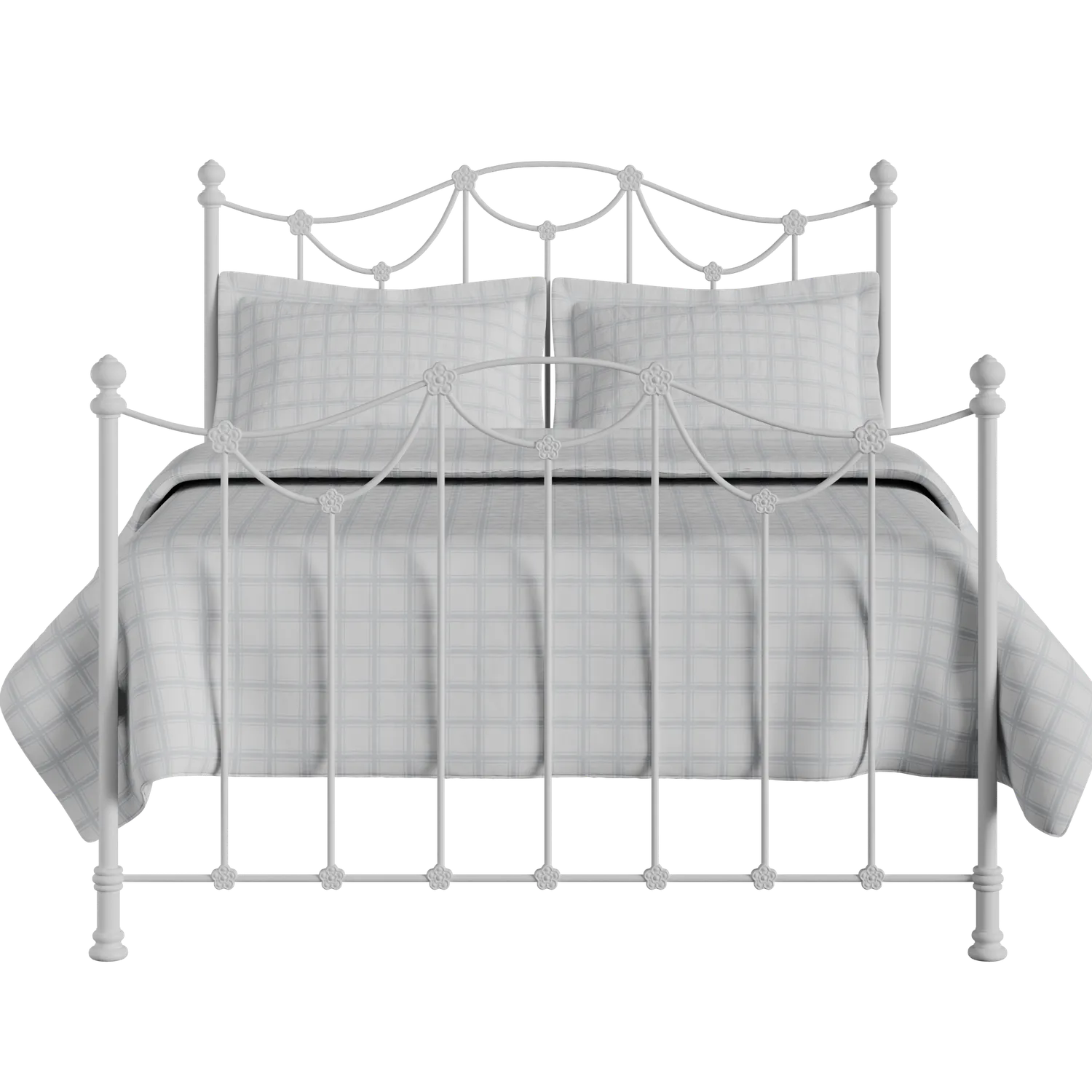 Carie cama de metal en blanco