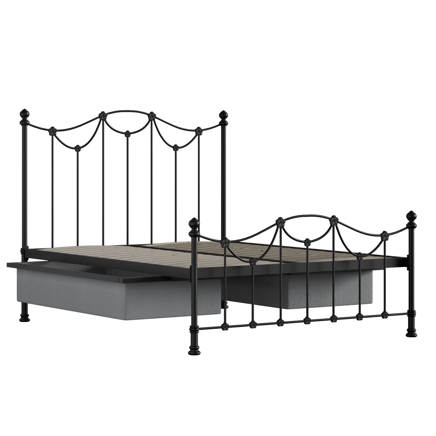 Carie Low Footend iron/metal bed in black with drawers