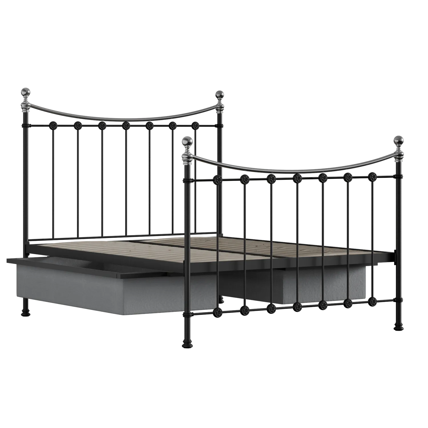 Carrick Chromo iron/metal bed in black with drawers