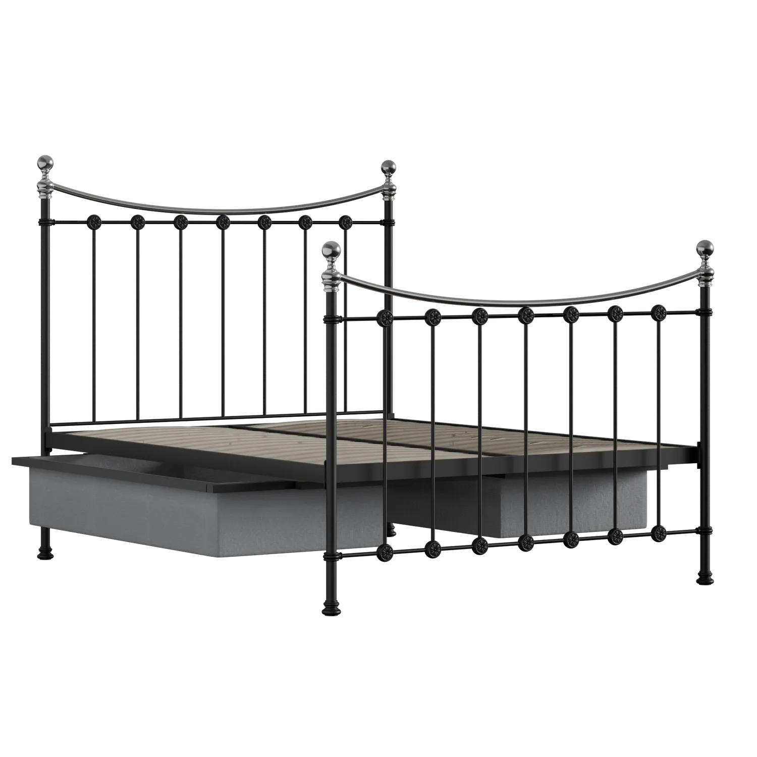 Carrick Chromo cama de metal en negro con cajones