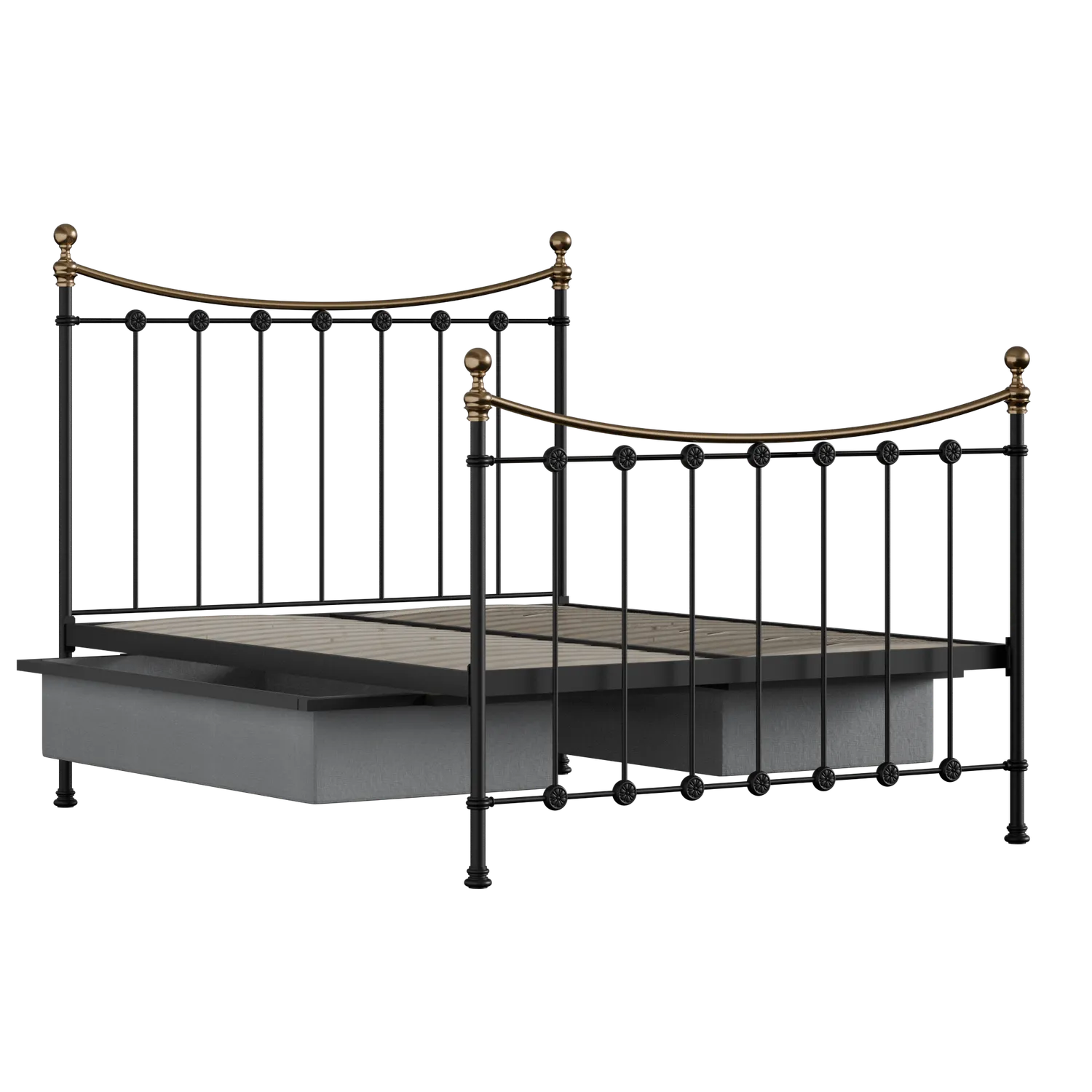 Carrick ijzeren bed in zwart met lades