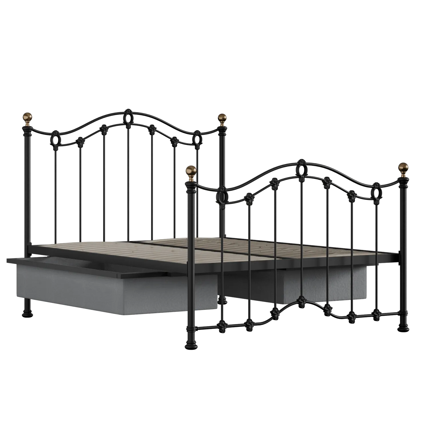Clarina iron/metal bed in black with drawers