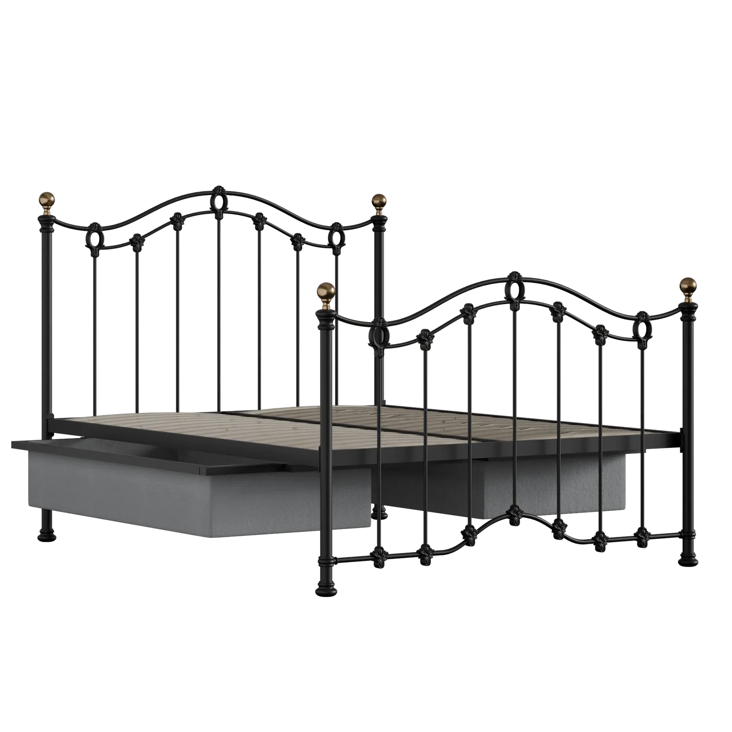 Clarina ijzeren bed in zwart met lades