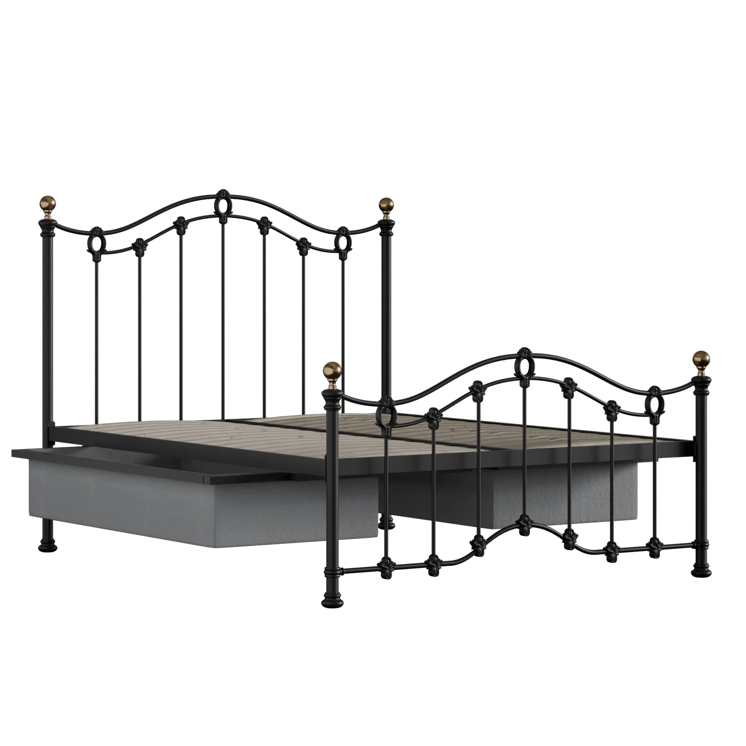 Clarina Low Footend cama de metal en negro con cajones