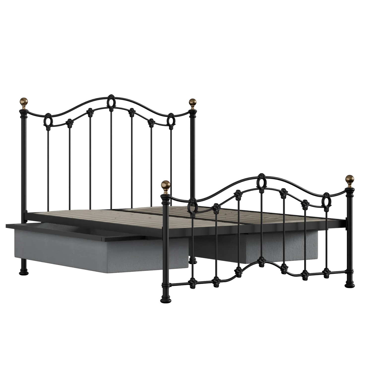 Clarina Low Footend Metallbett in Schwarz mit Schubladen