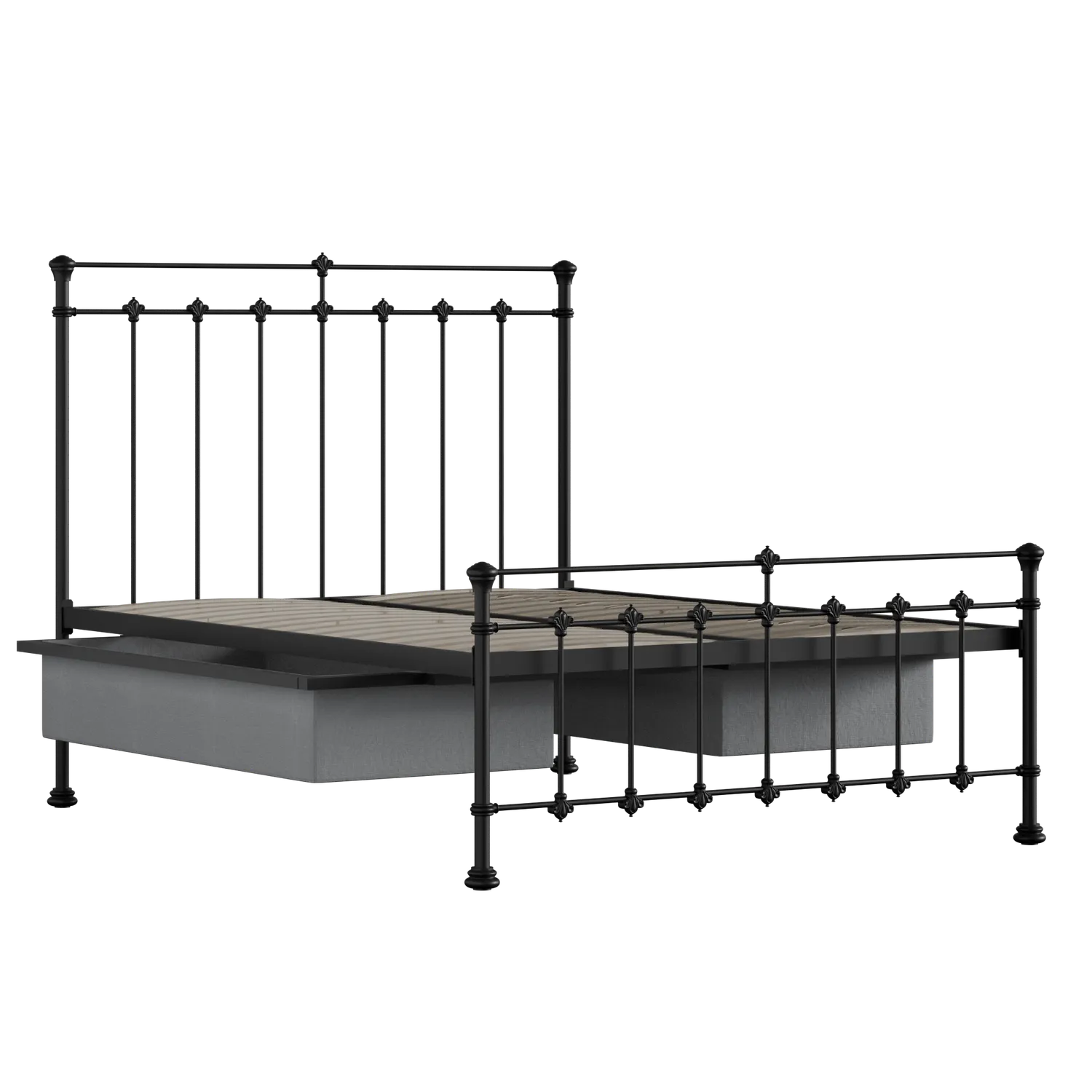 Edwardian cama de metal en negro con cajones