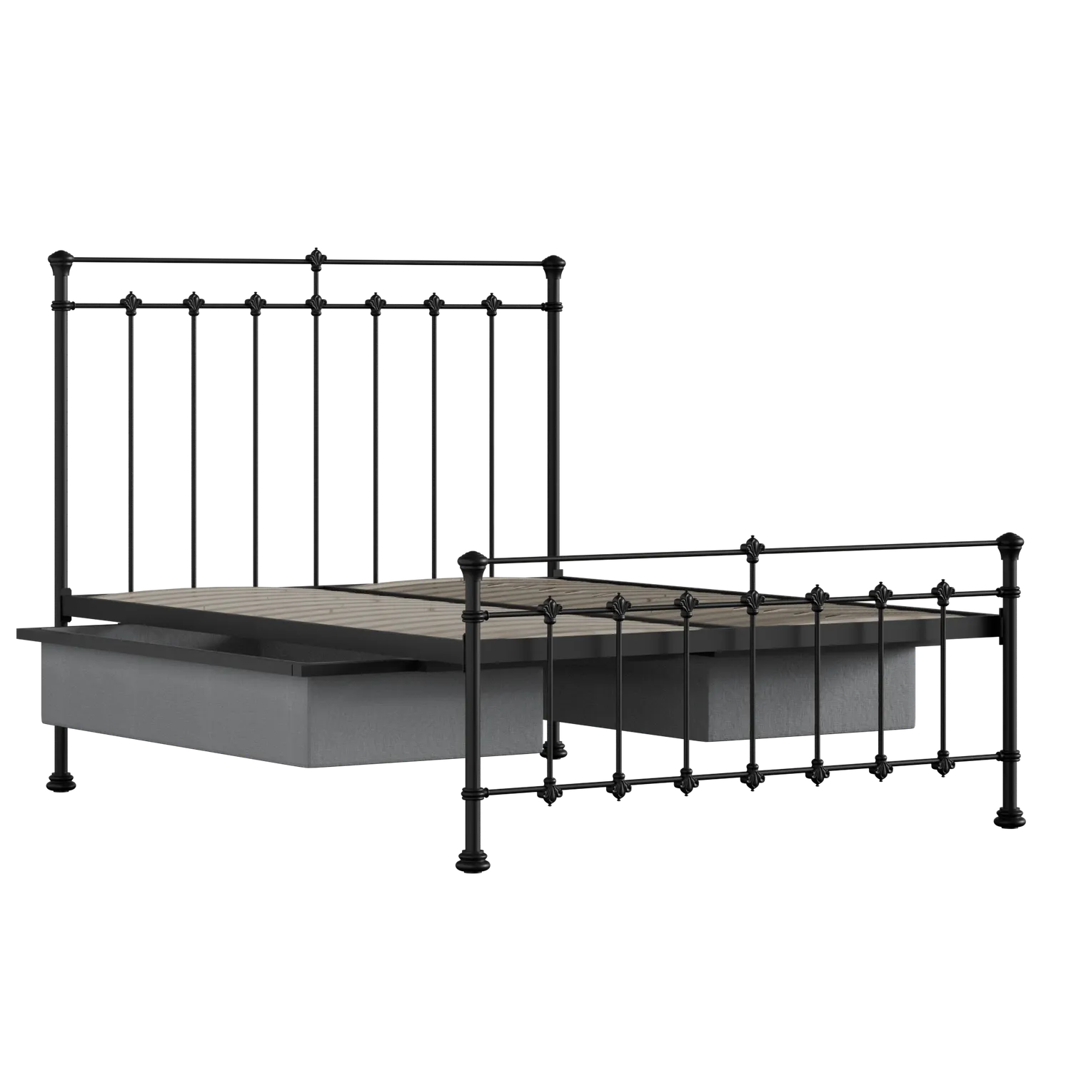 Edwardian iron/metal bed in black with drawers