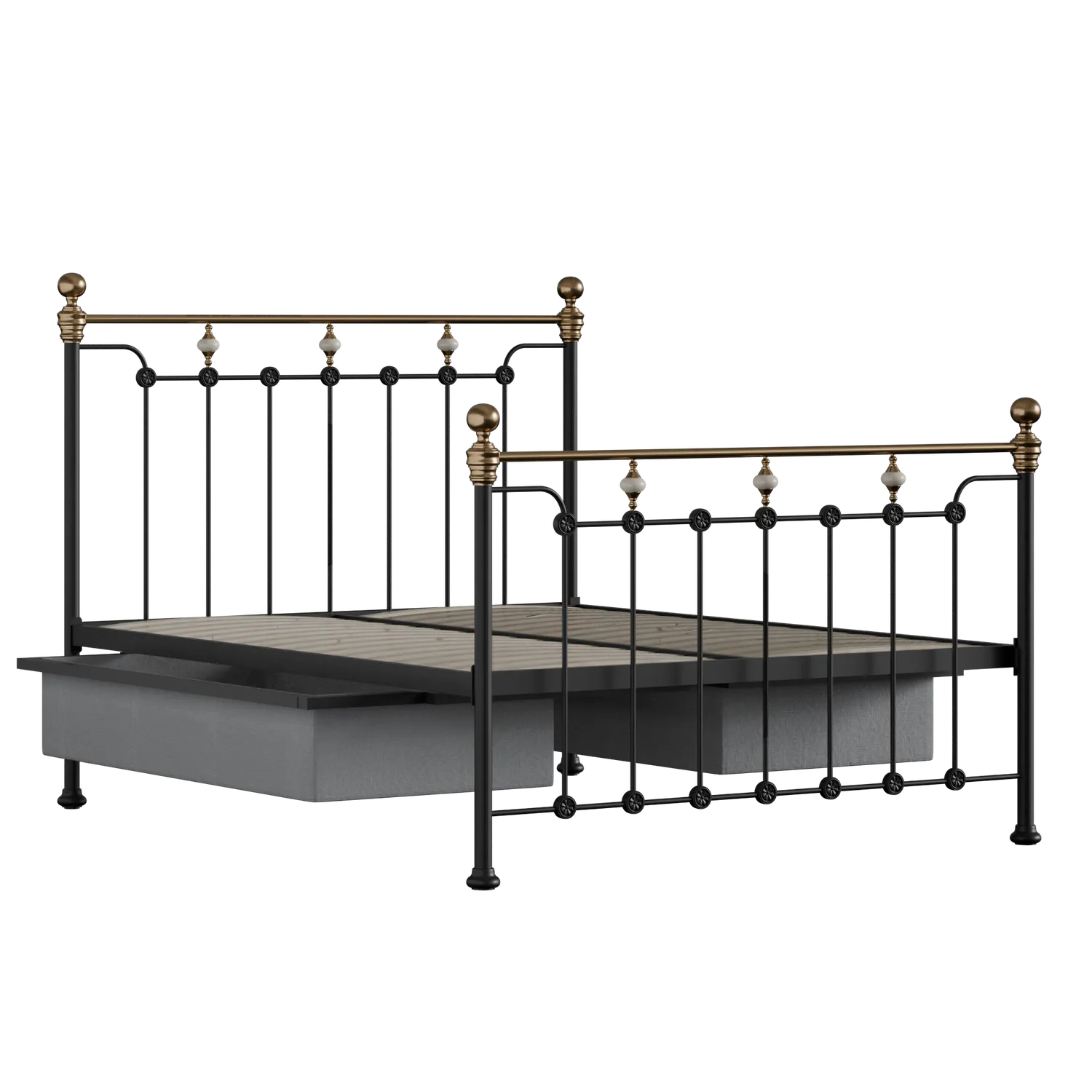 Glenholm ijzeren bed in zwart met lades