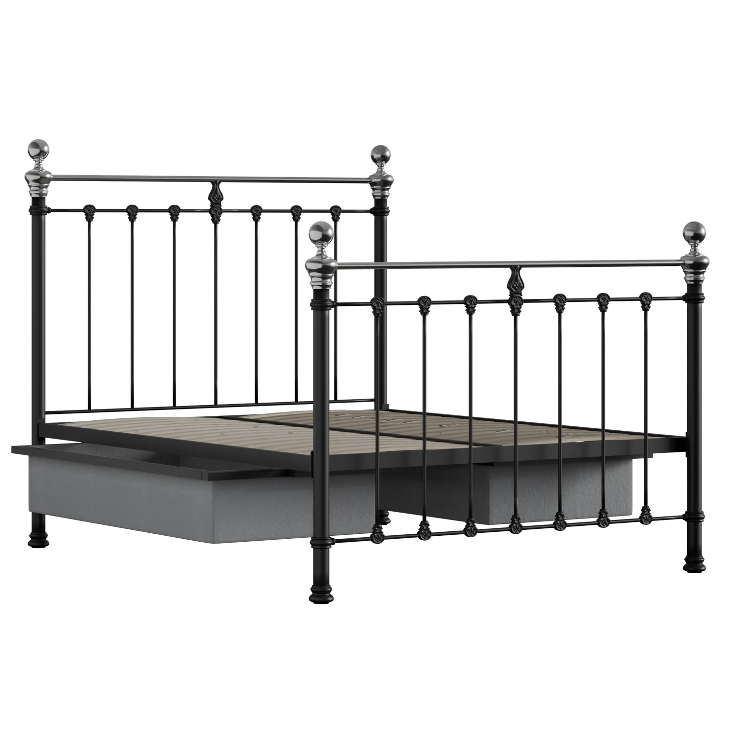 Hamilton Chromo cama de metal en negro con cajones